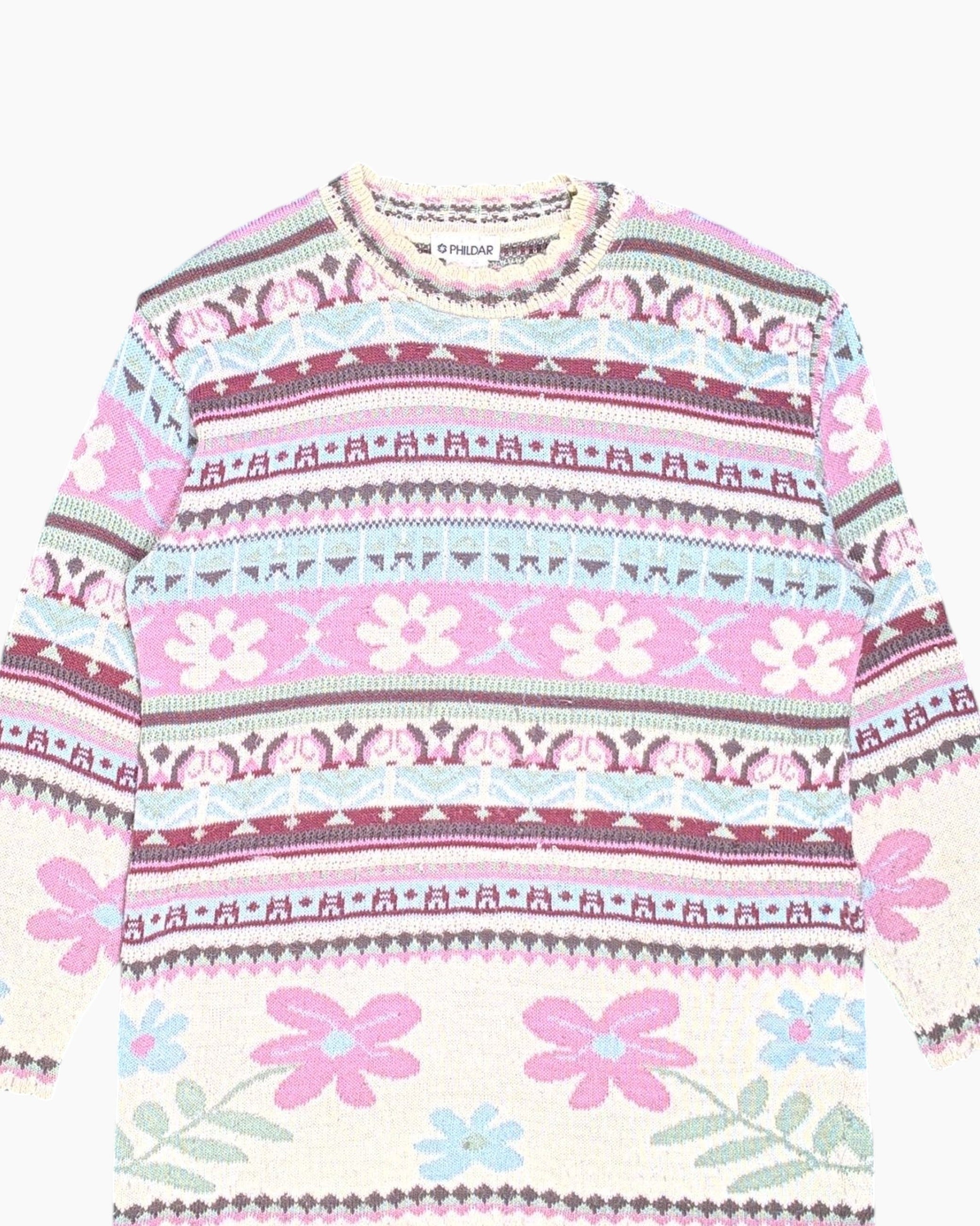 Front-detail-1 Vintage 80s/90s PHILDAR Pullover Sweater – Floral Intarsia (Preloved)