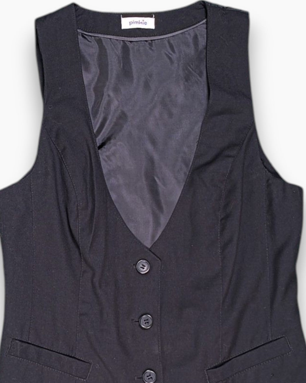Front-detail-1 Pre-owned Pimkie Waistcoat / Vest – Black Tailored