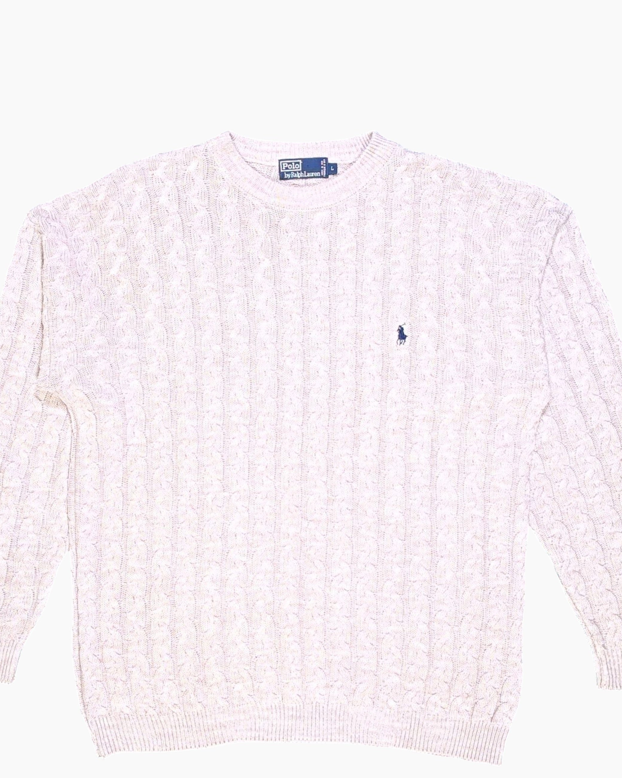 Front-detail-1 Vintage 90s/2000s Polo by Ralph Lauren Pullover Sweater – Cream Cable Knit