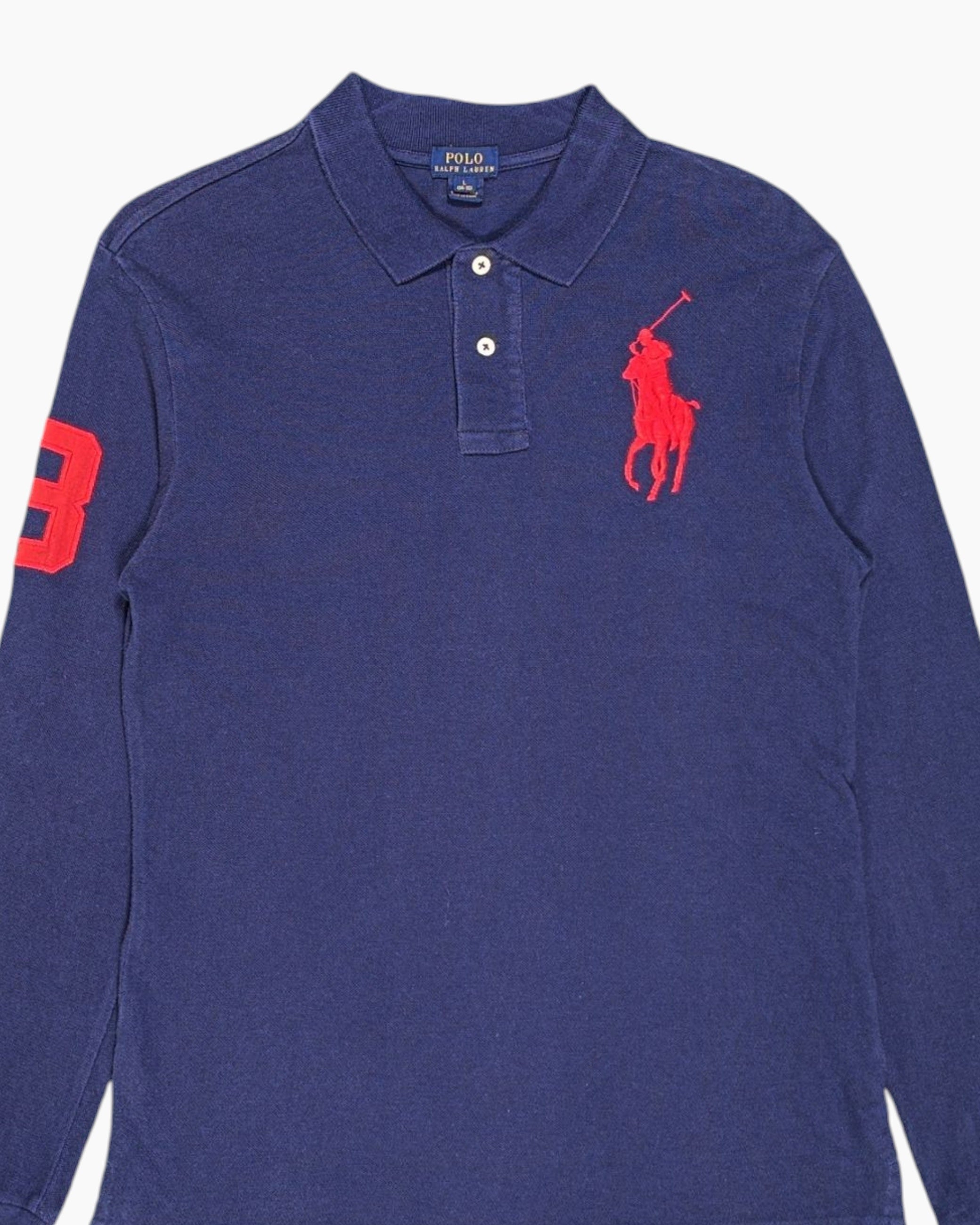 Ralph Lauren ネイビー/レッド ポロシャツ　長袖 swag y2k ポロバイラルフローレン ボーダー 長袖 ラガーシャツ メンズL 古着