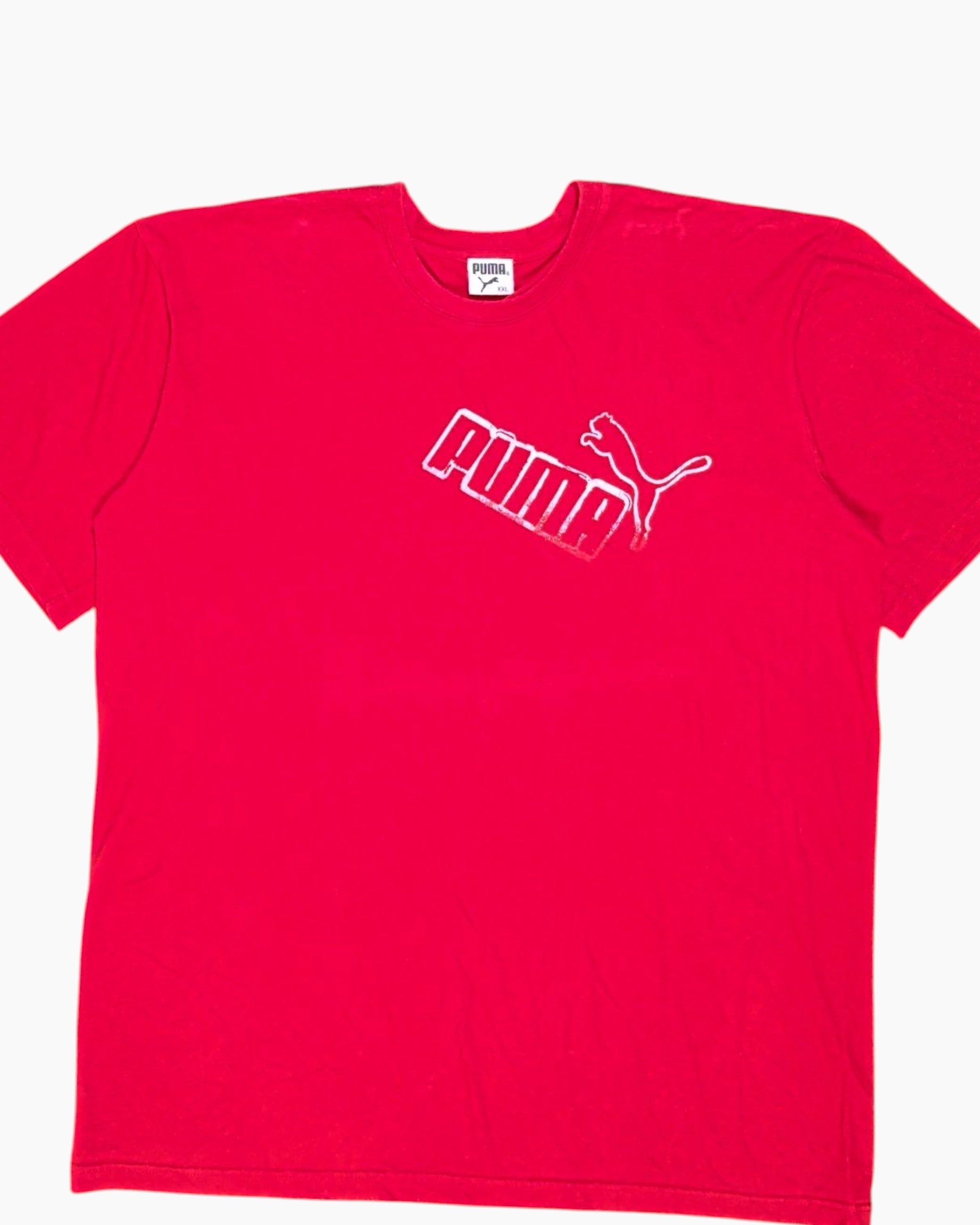 Front-detail-1 Vintage Y2K PUMA Graphic T-Shirt – Red Screen Print Logo