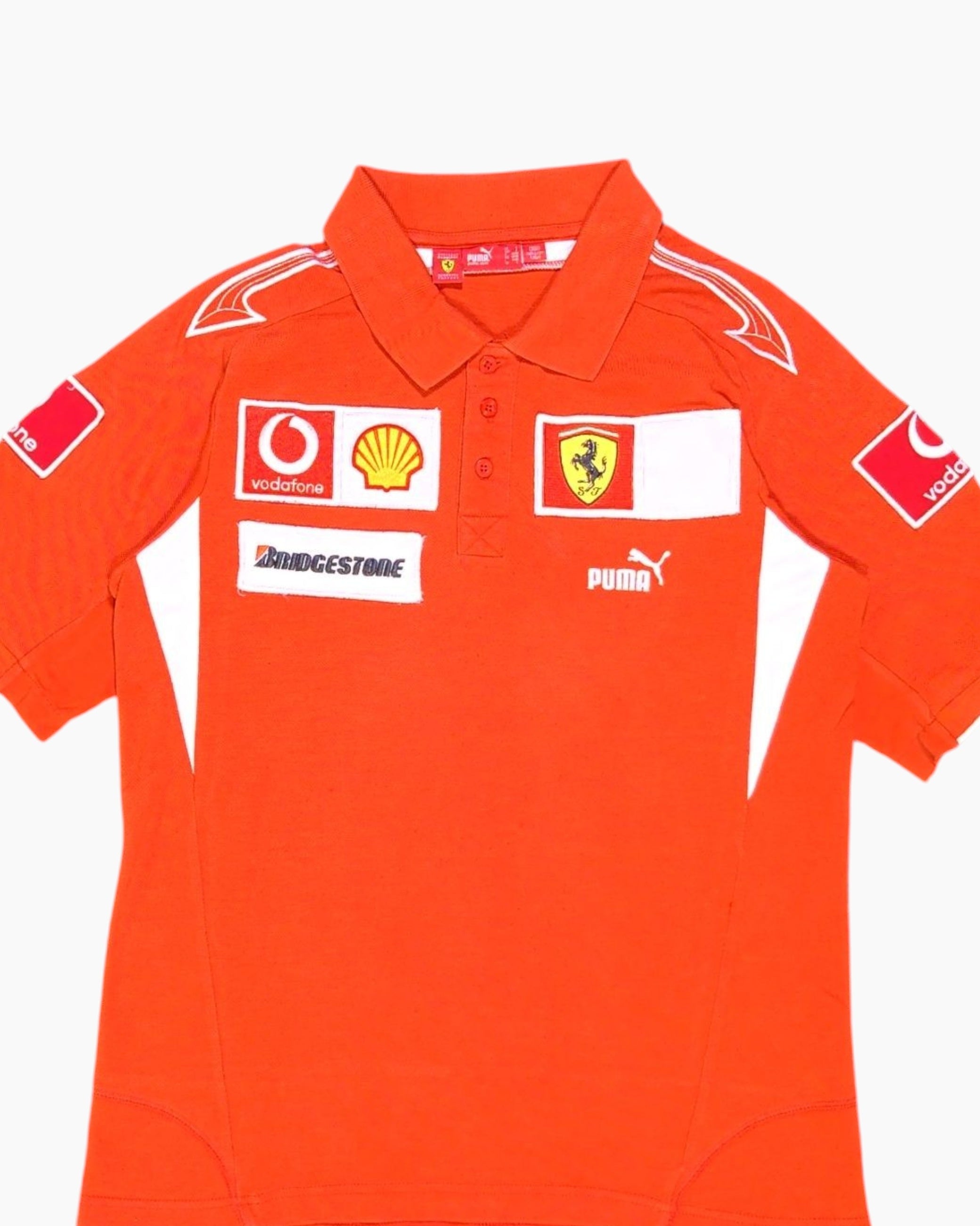 Front-detail-1 Vintage 2000s PUMA Polo Shirt – Red with Ferrari Sponsor Patches