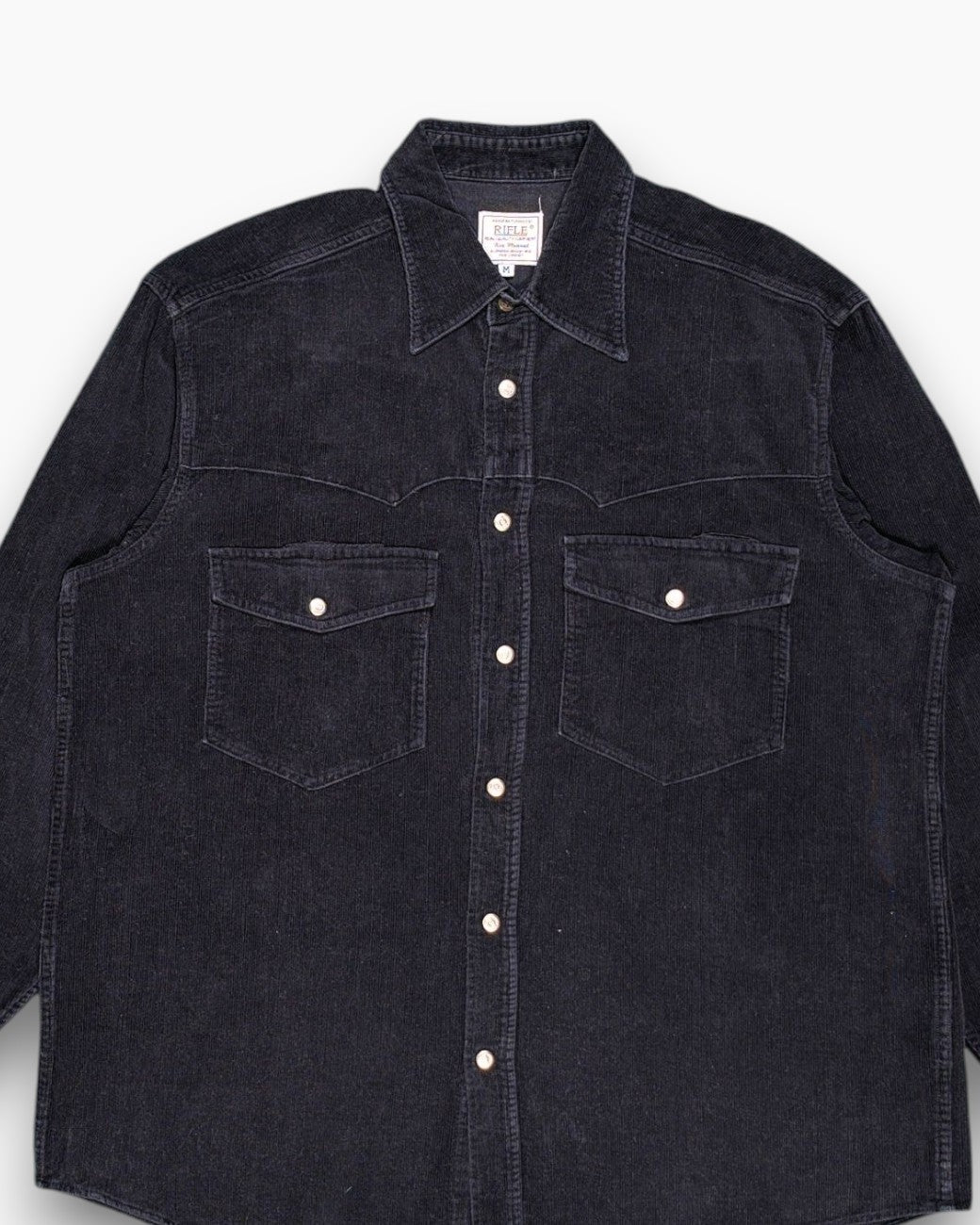 Front-detail-1 Pre-owned RIFLE Corduroy Overshirt – Black Boxy Workwear