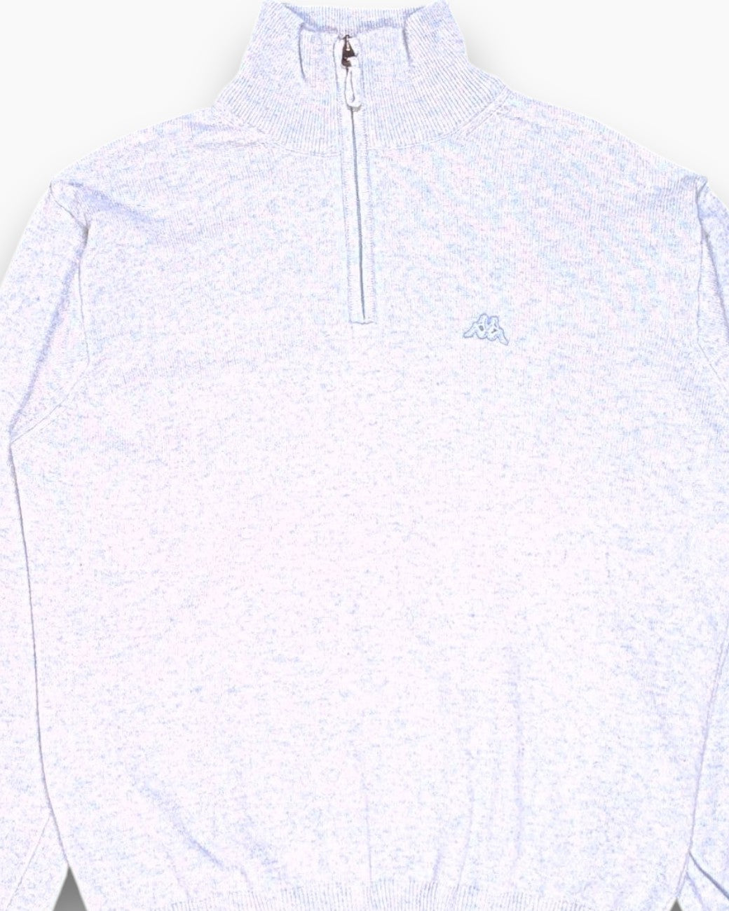 Front-detail-1 Vintage 2000s ROBE DI KAPPA Pullover Sweater (Quarter-Zip) – Blue (ribbed, embroidered logo)