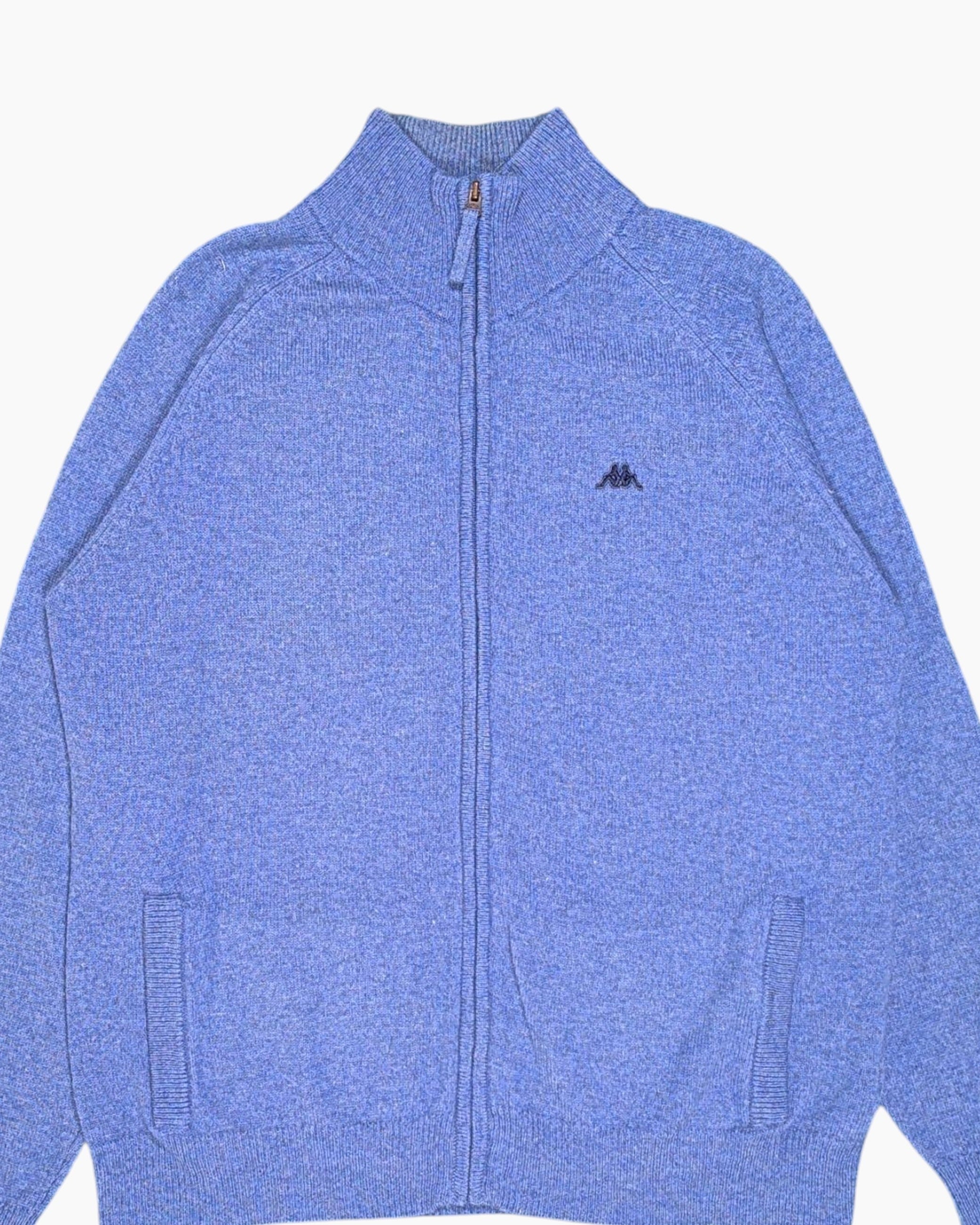 Front-detail-1 Vintage 80s/90s ROBE DI KAPPA Zip-up Sweater – Blue Wool Logo