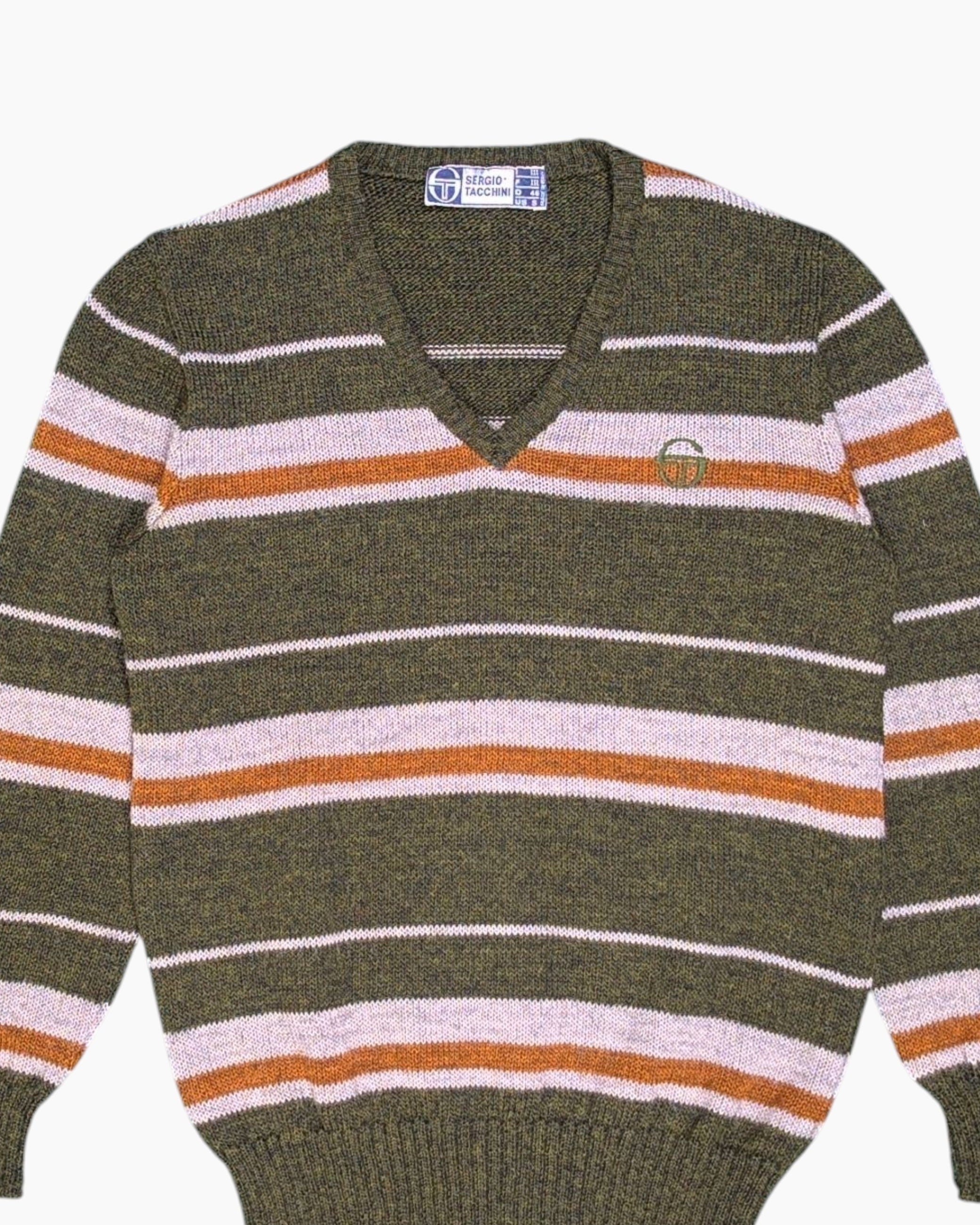 Front Detail 1 Vintage 80s/90s SERGIO TACCHINI Pullover Sweater – Green Striped