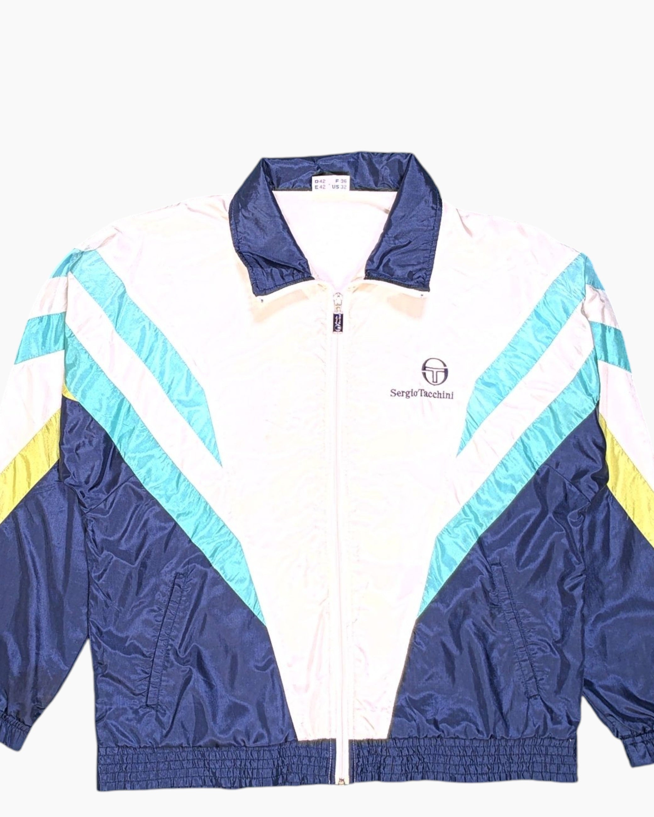 Front-detail-1 Vintage 80s/90s Sergio Tacchini Track Jacket – Navy Chevron Panels
