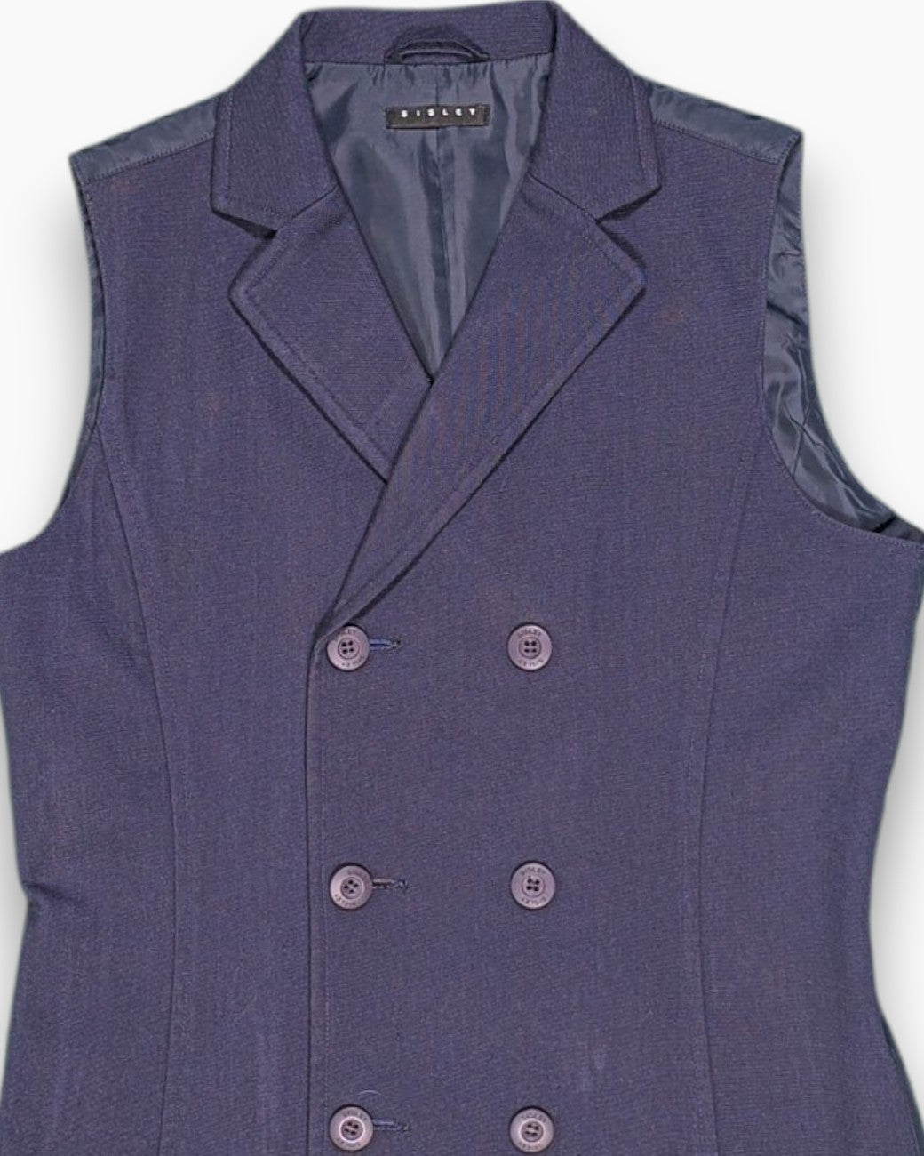 Front-detail-1 Pre-owned Sisley Vest (Double-breasted Waistcoat) – Navy Tailored