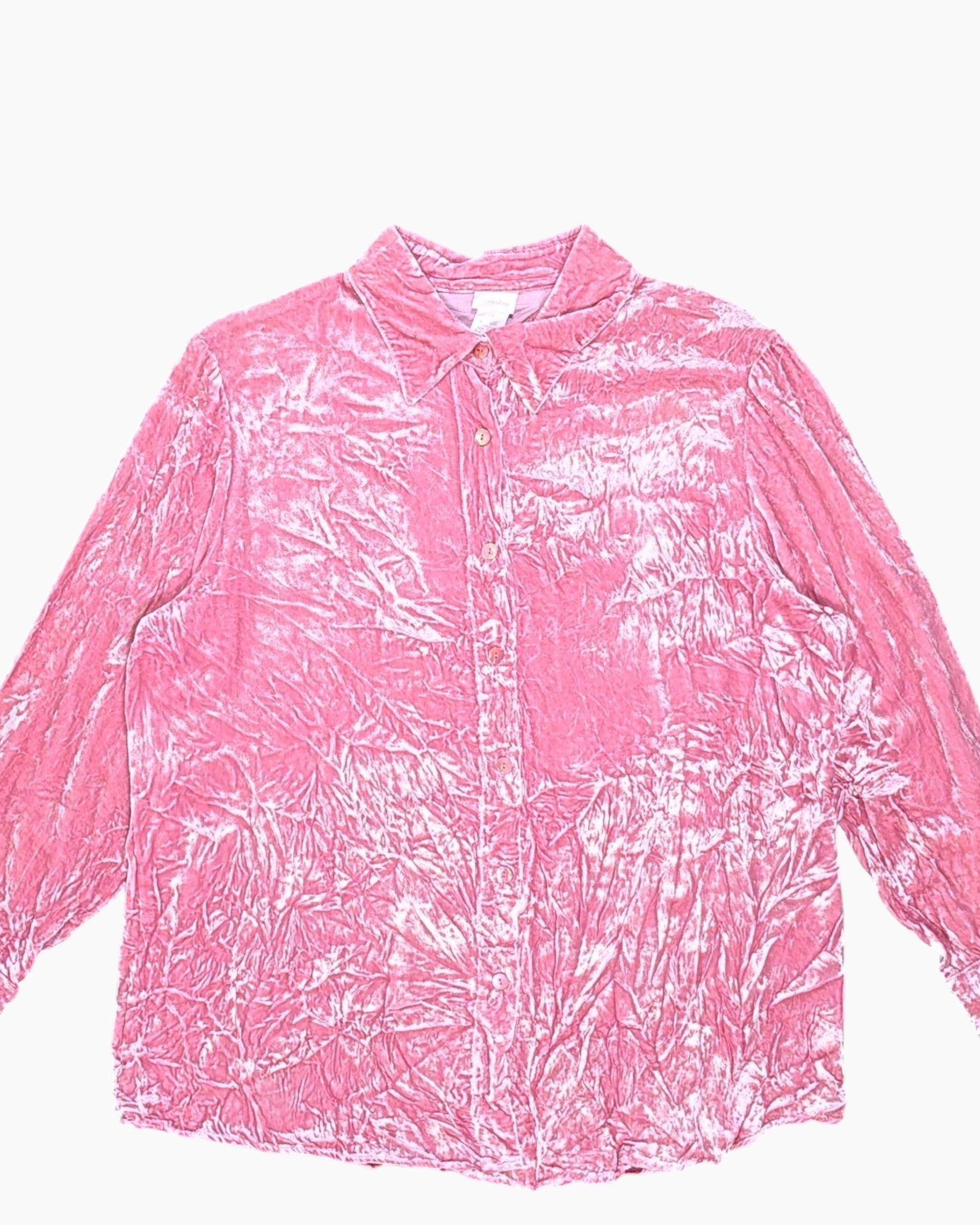Front-detail-1 Pre-owned Soft Surroundings Button-Down Shirt – Pink Lined