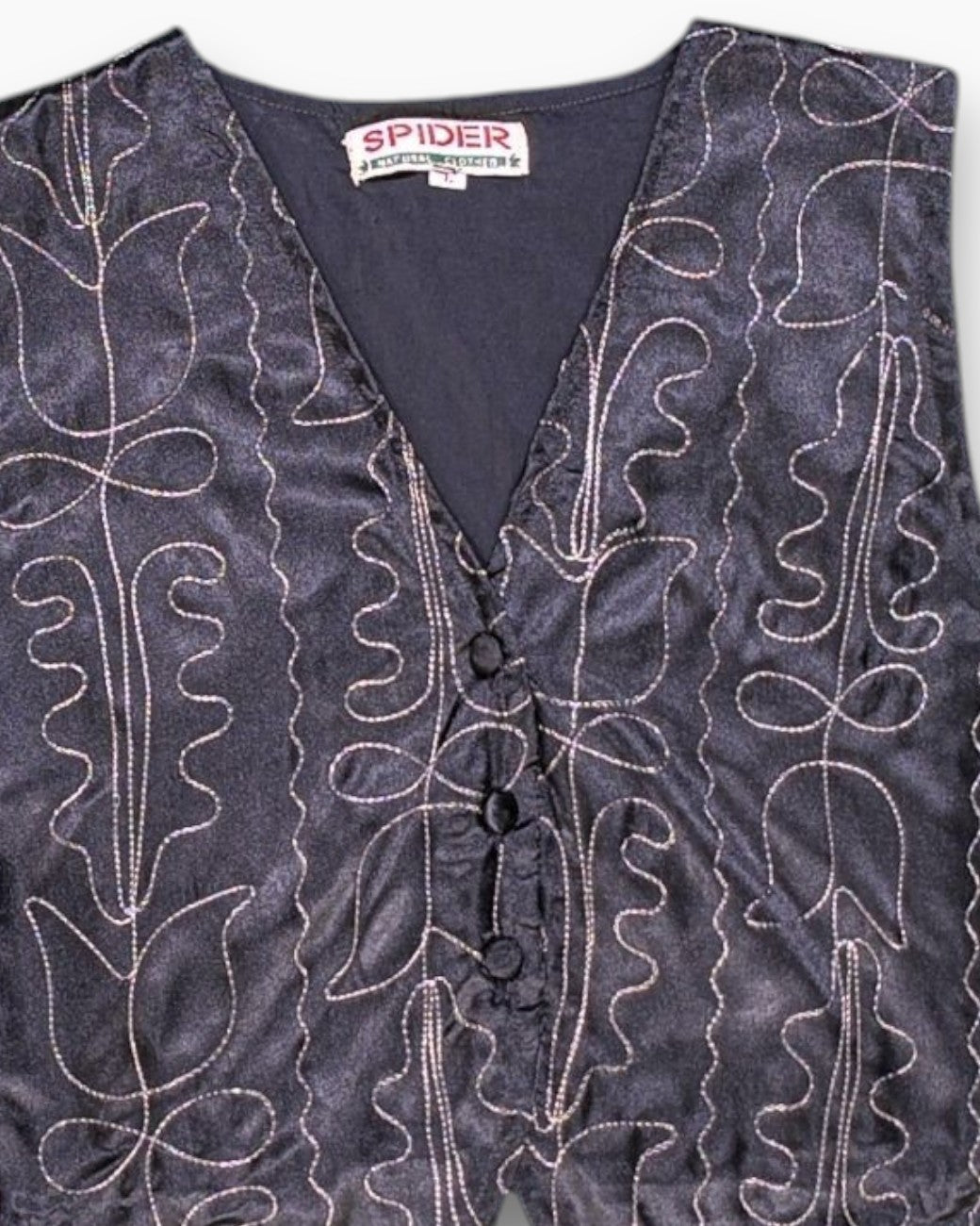 Front-detail-1 Vintage 90s SPILDER Waistcoat / Vest – Black Abstract Squiggle