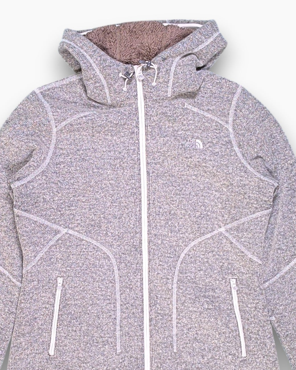 Front-detail-1 Pre-owned The North Face Zip-up Fleece Jacket – Gray Sherpa Hood