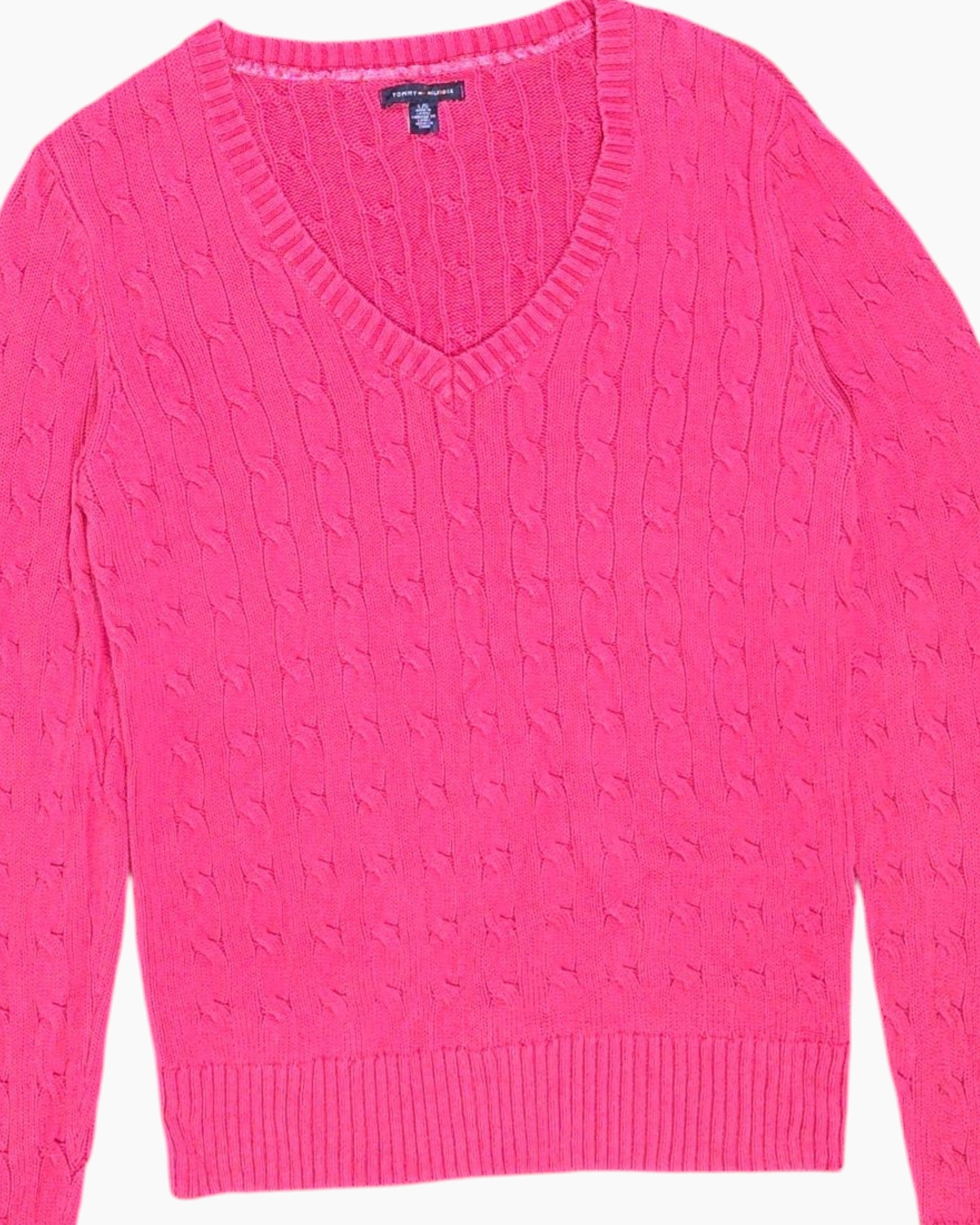 Front-detail-1 Pre-owned Tommy Hilfiger Pullover Sweater – Pink Cable Knit