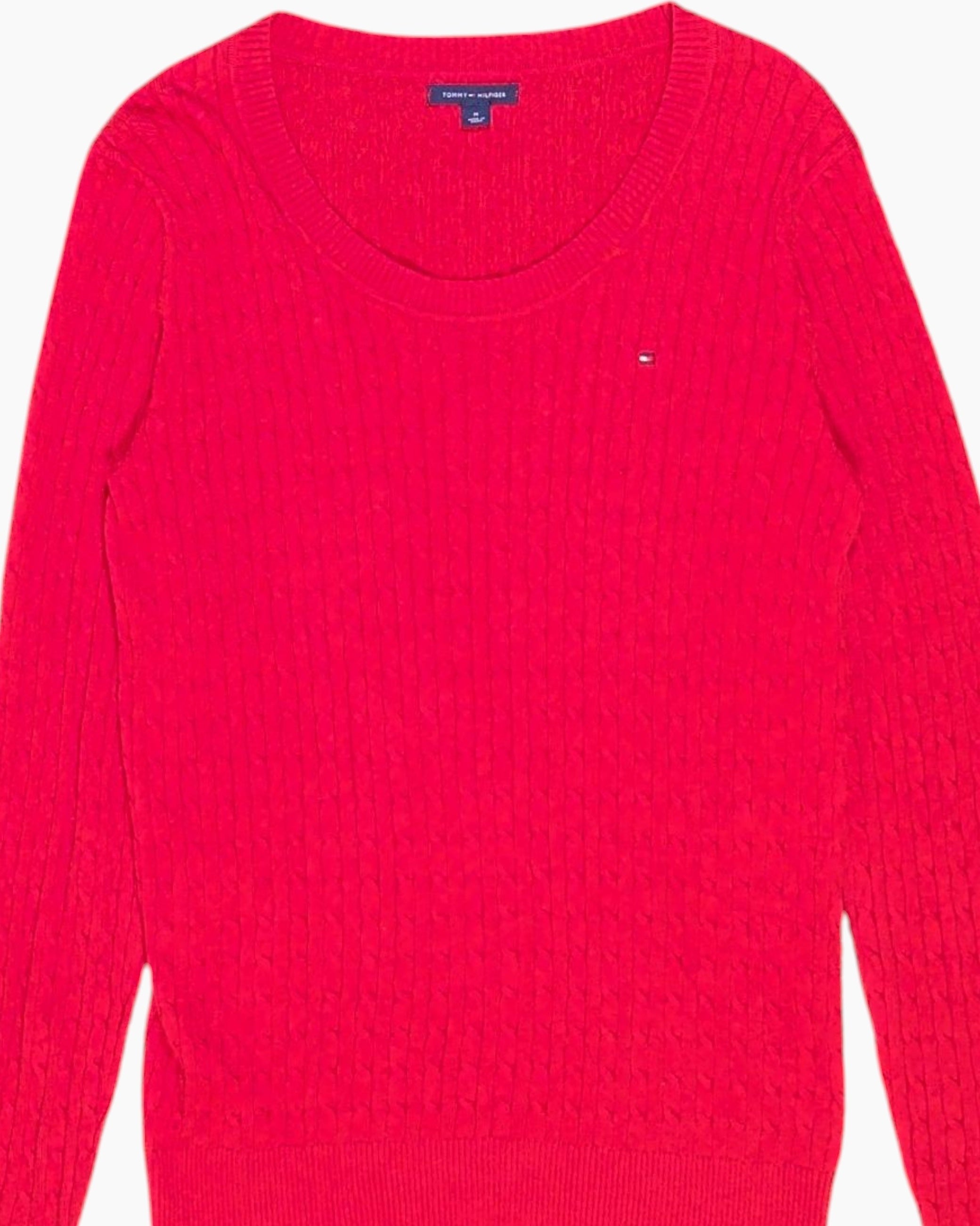 Front-detail-1 Pre-owned Tommy Hilfiger Pullover Sweater – Red Cable Knit