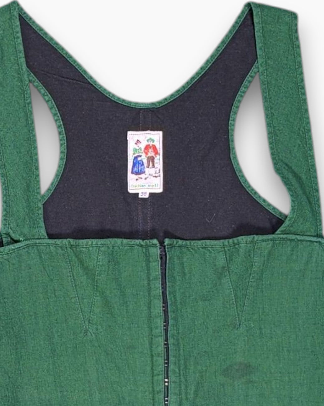 Front-detail-1 Vintage 70s/80s trachten-madl Crop Top – Green Zip-Front Bodice