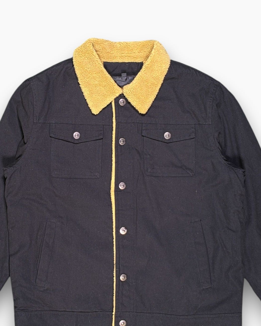 Front-detail-1 Pre-owned Unknown Denim Jacket (Sherpa Lined) – Black Sherpa Collar