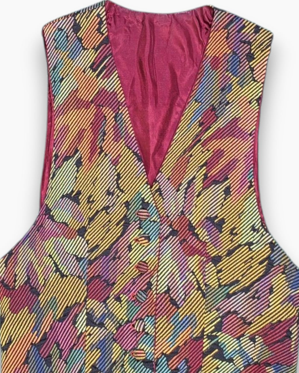 Front-detail-1 Vintage 80s/90s One-piece Swimsuit – Multicolor Abstract Ruched Front