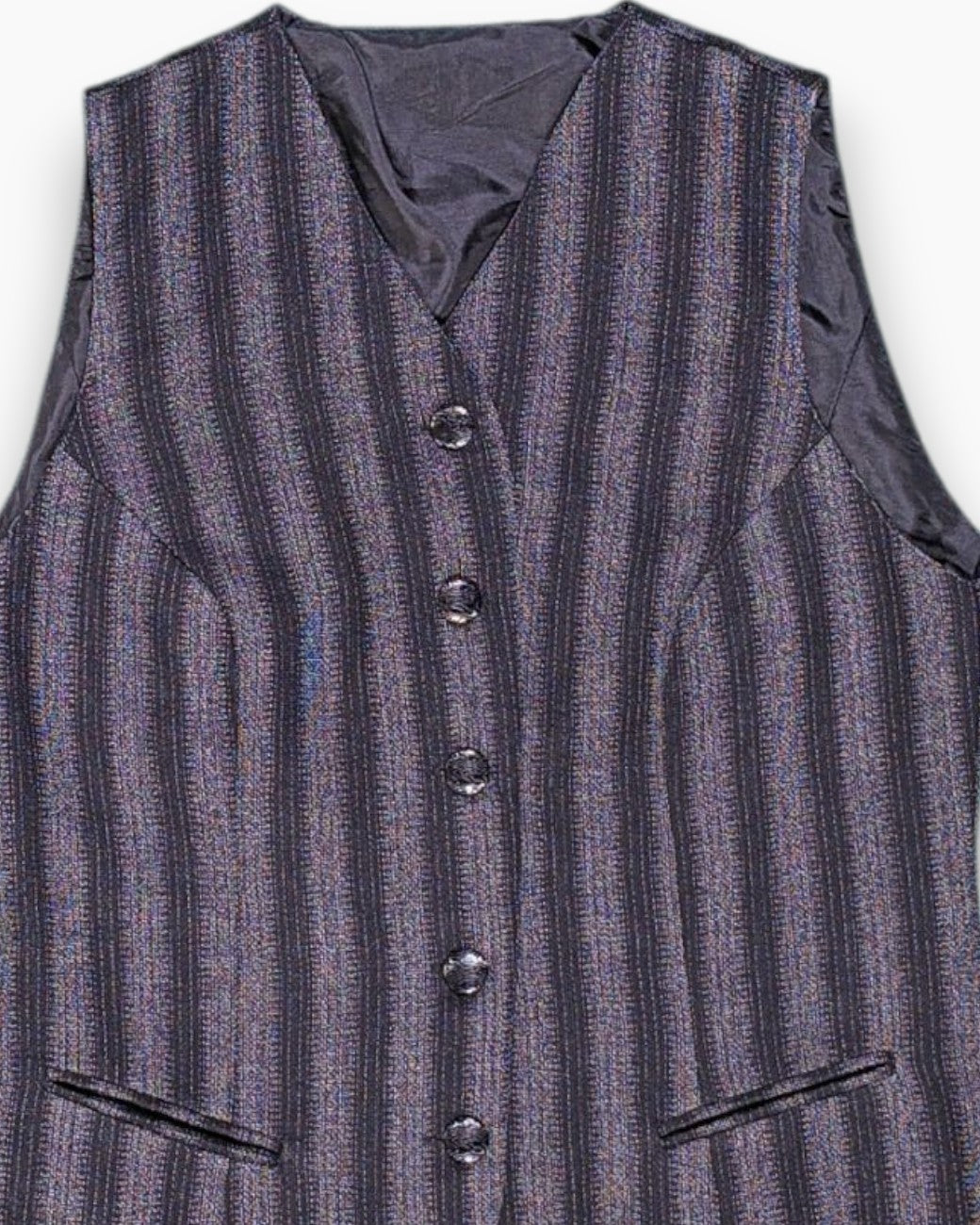Front-detail-1 Vintage 90s Unknown Vest – Striped Cropped Fitted (Preloved)