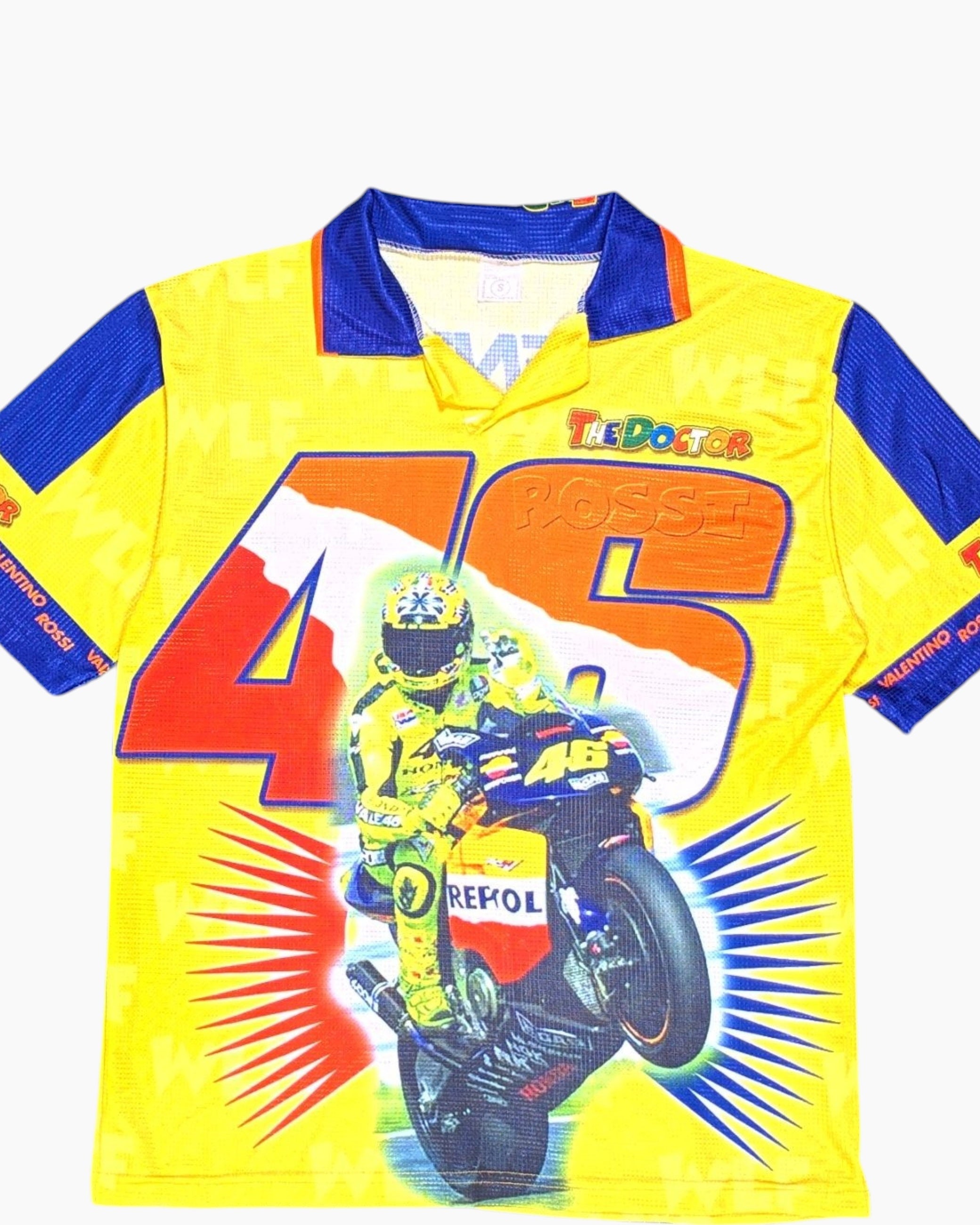 Front-detail-1 Vintage Y2K VALENTINO ROSSI Graphic T-Shirt – Neon Yellow Repsol 46