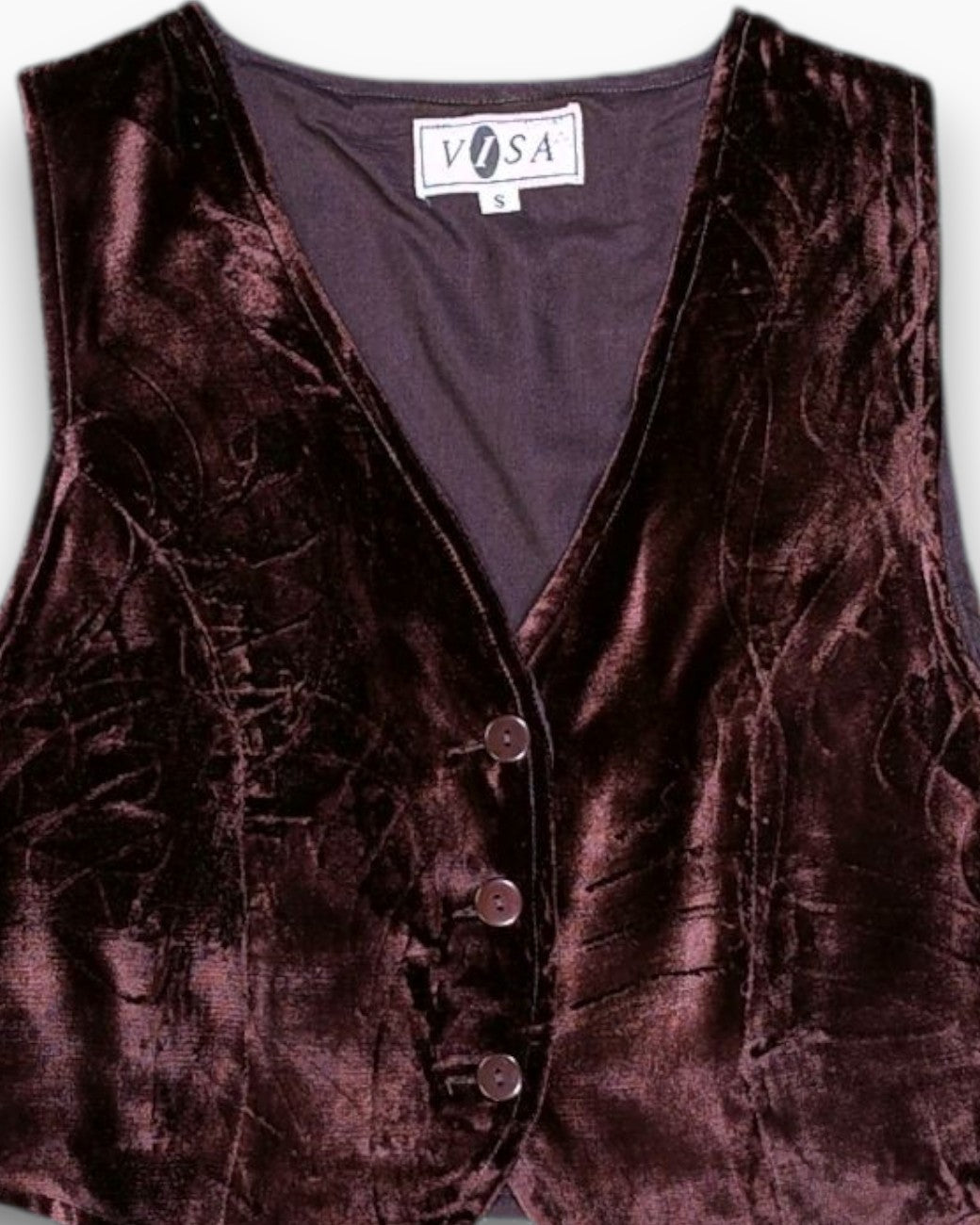 Front-detail-1 Vintage 90s VASA Vest – Brown Crushed Viscose Velvet