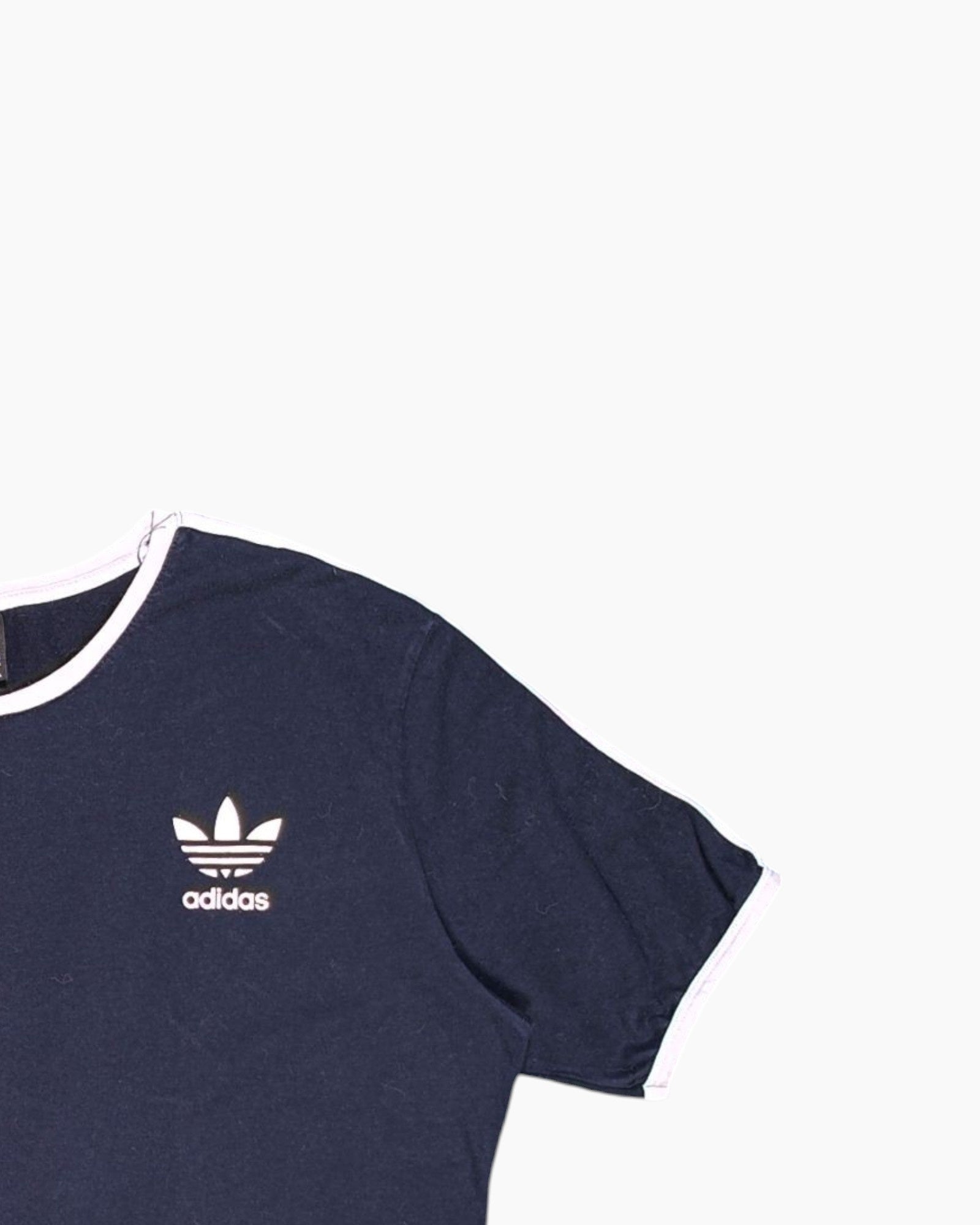 Front-detail-2 Pre-owned adidas Graphic T-Shirt – Navy Chest Logo & Stripes