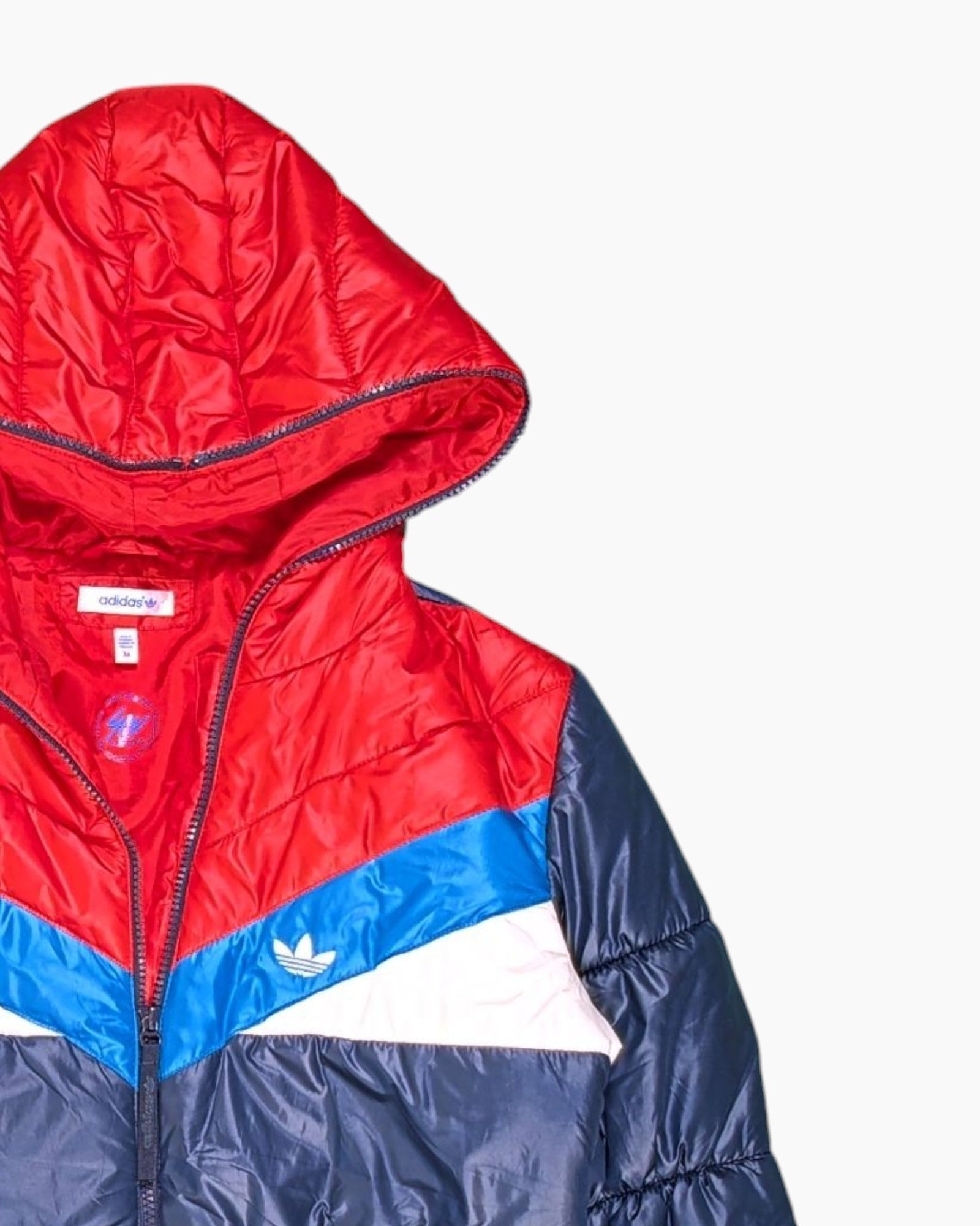 Front-detail-2 Pre-owned adidas Puffer Jacket – Blue Quilted Hooded