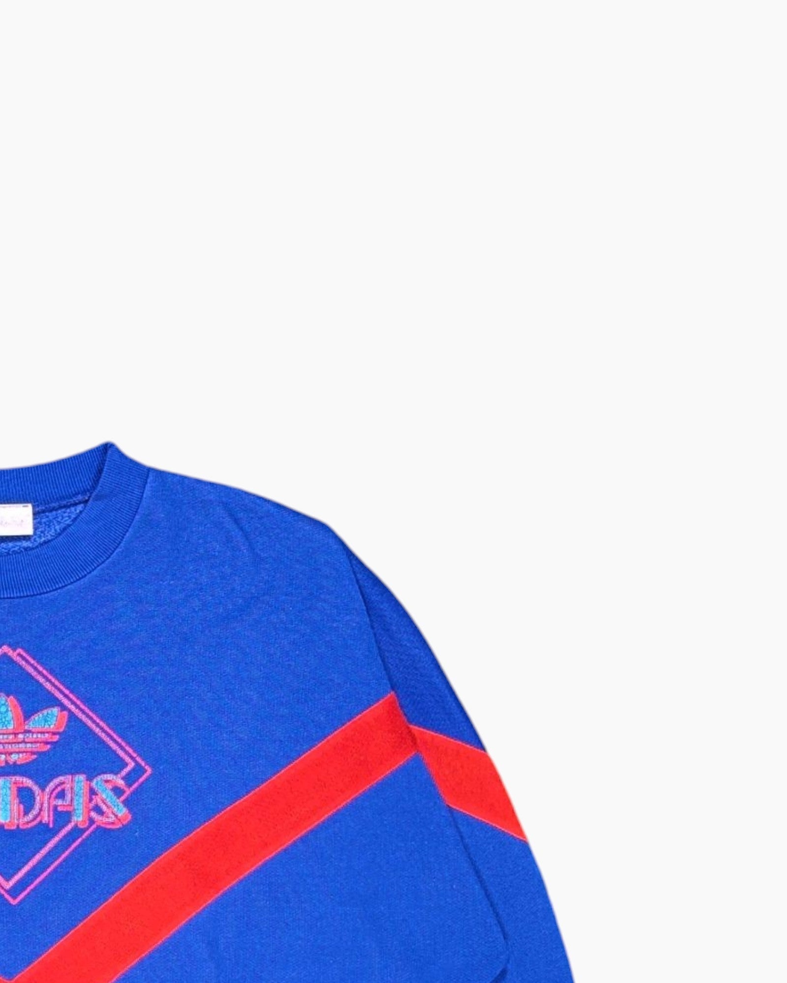 Front-detail-2 Vintage 80s adidas Pullover Sweater – Blue Chevron Stripe