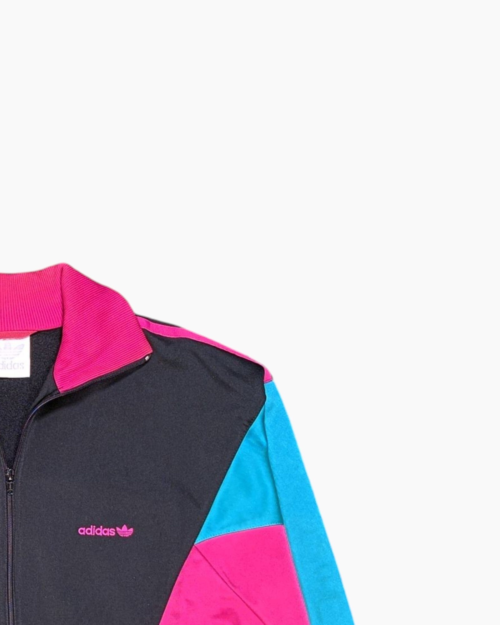 Front-detail-2 Vintage 80s/90s adidas Track Jacket – Teal Magenta Colorblock