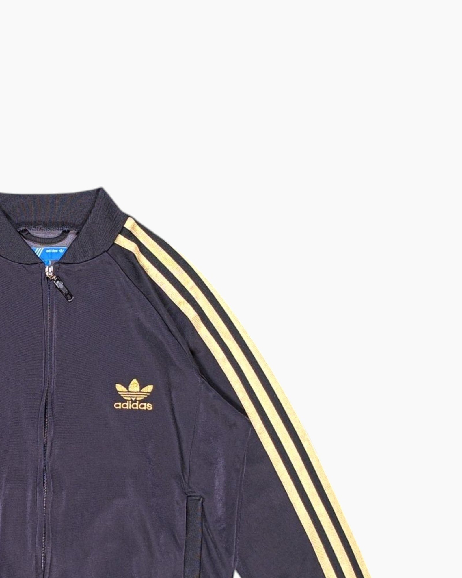 Front-detail-2 Pre-owned adidas Track Jacket – Black three-stripe sleeve