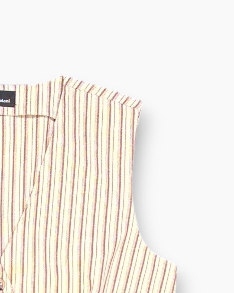 Front-detail-2 Vintage Y2K alberto biani Sleeveless Button-Up Top – Taupe Striped