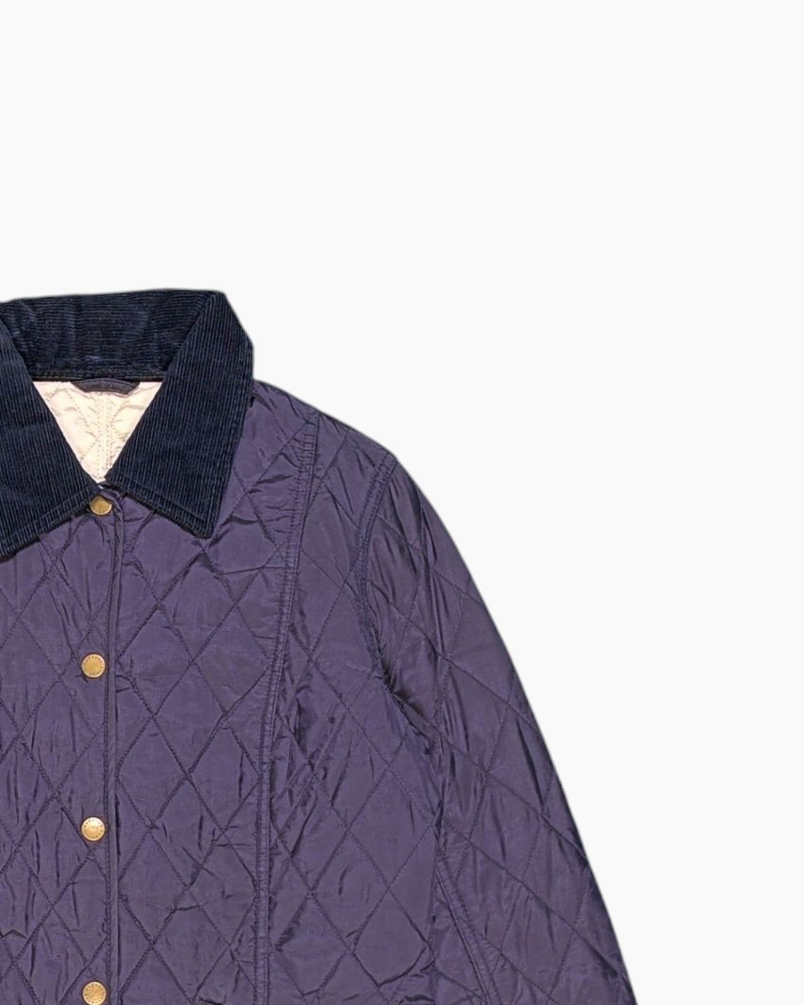 Front-detail-2 Vintage 90s/2000s Barbour Quilted Jacket – Navy Diamond Quilt