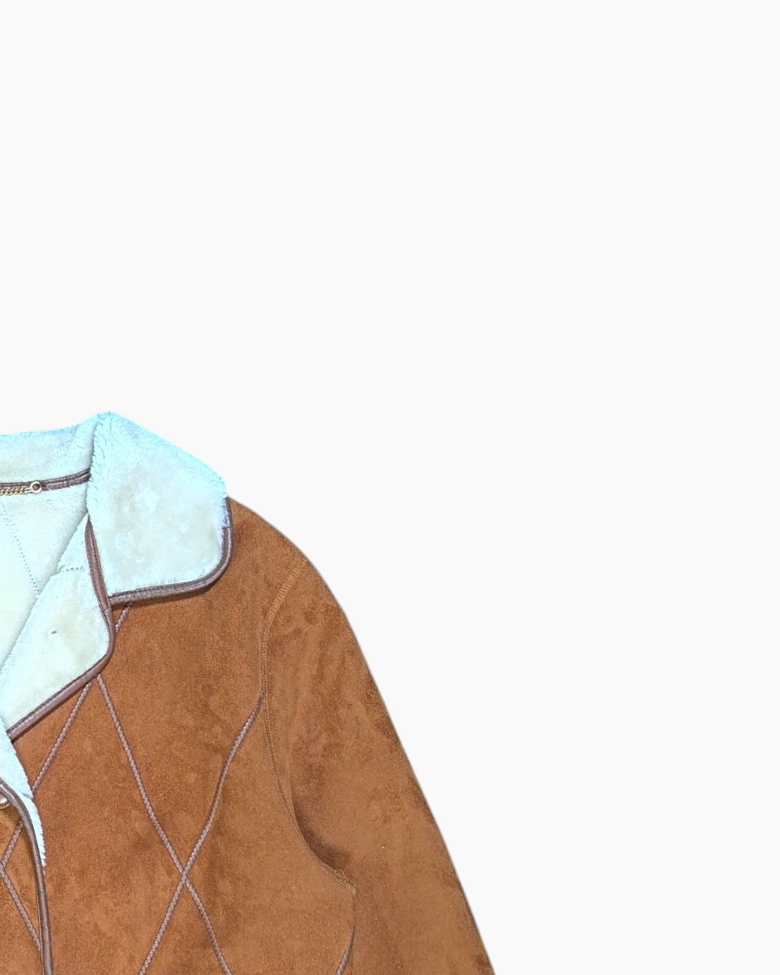 Front-detail-2 Pre-owned BARONIA Shearling-style Jacket – Brown Diamond Quilted