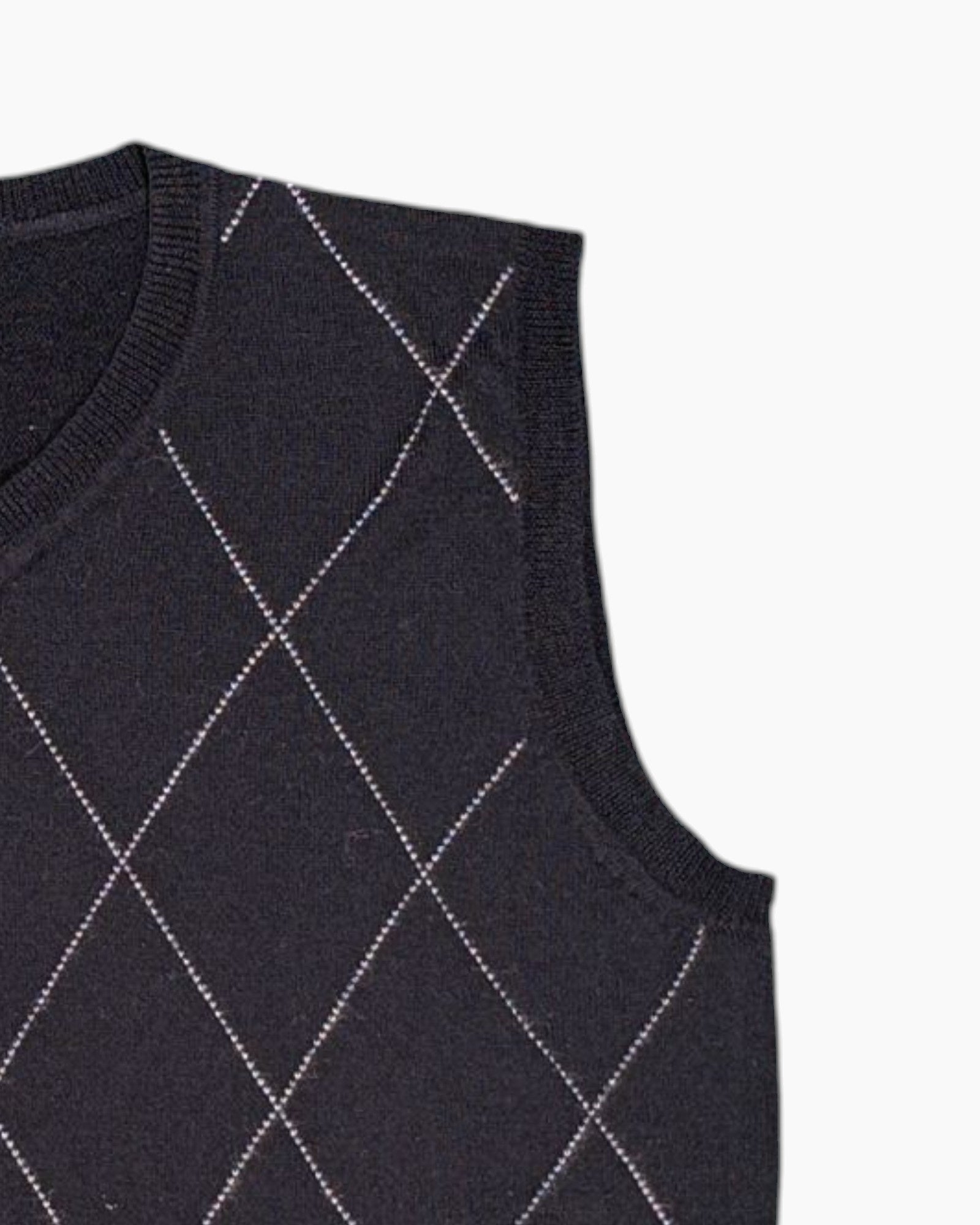 Front-detail-2 Pre-owned BON'A PARTE Sleeveless Sweater Vest – Black Argyle