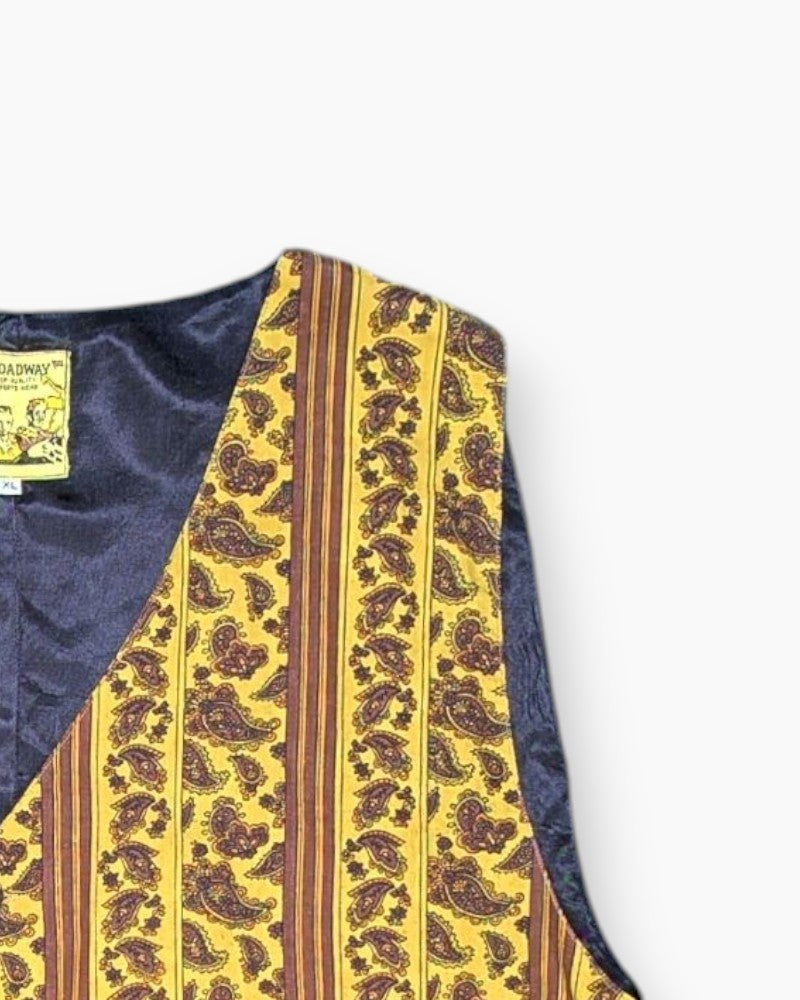 Front-detail-2 Vintage 80s/90s BROADWAY Vest – Mustard Paisley-Stripe