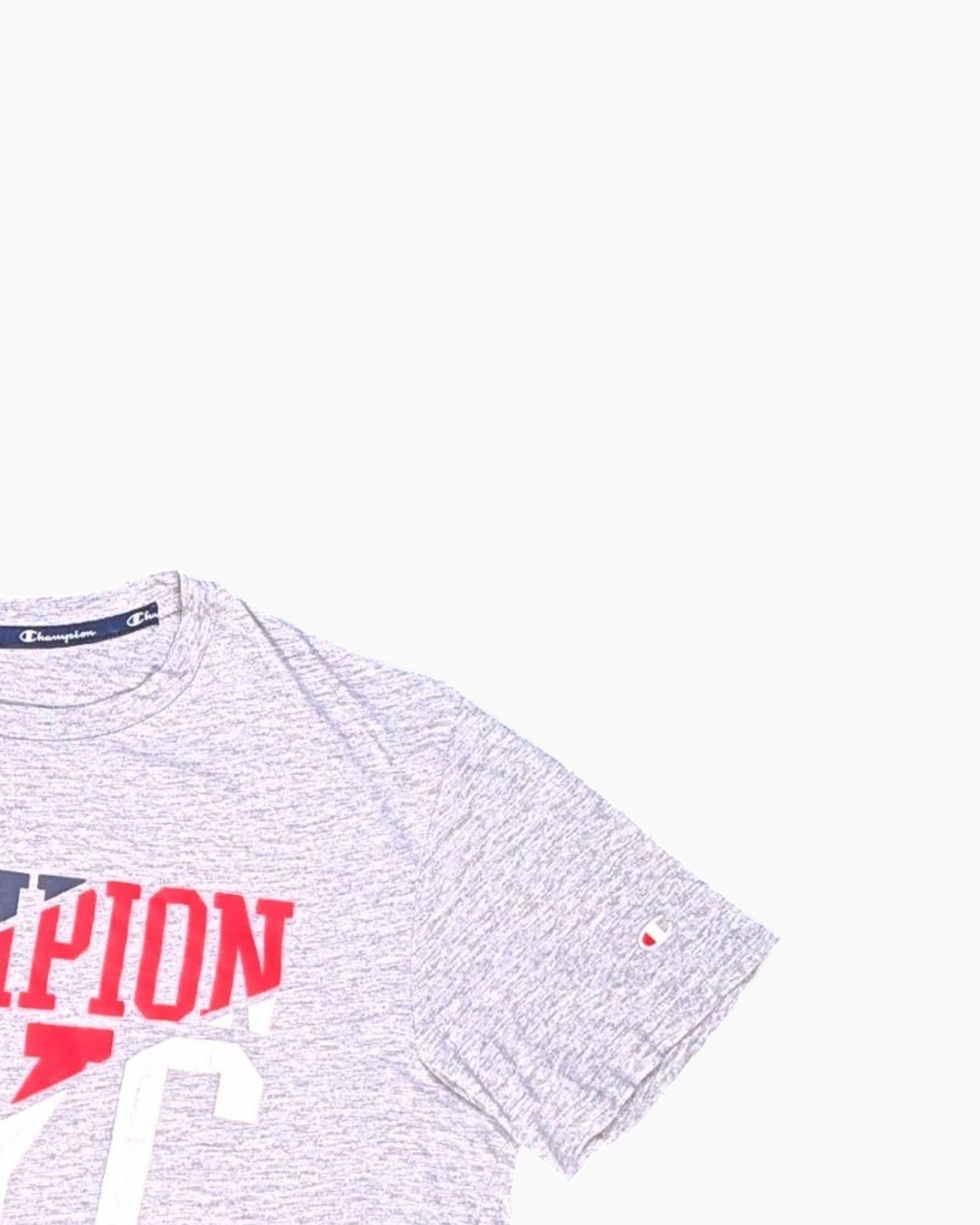 Front-detail-2 Pre-owned Champion Graphic T-Shirt – Gray Front Print