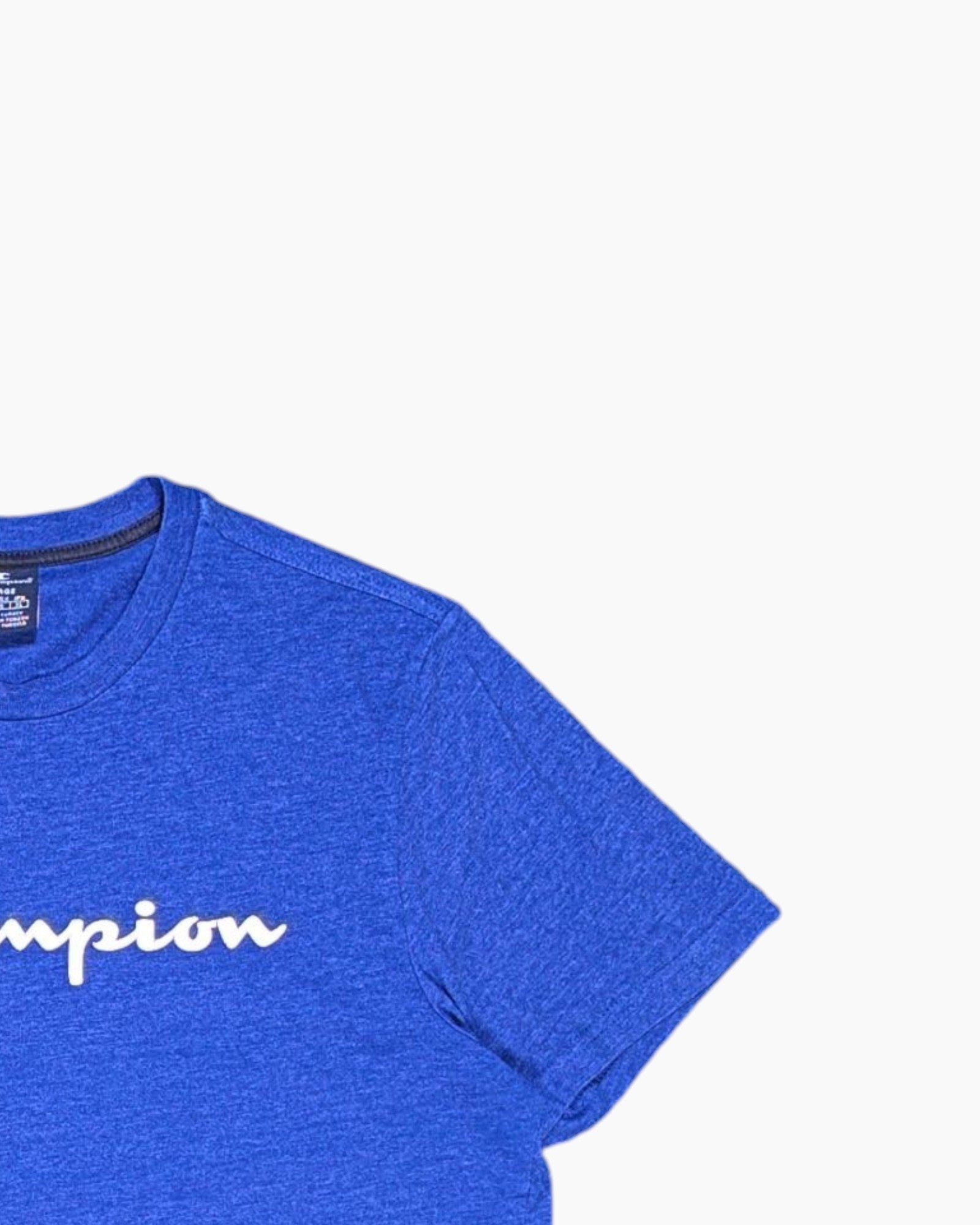 Front-detail-2 Pre-owned Champion Graphic T-Shirt – Blue Printed Logo