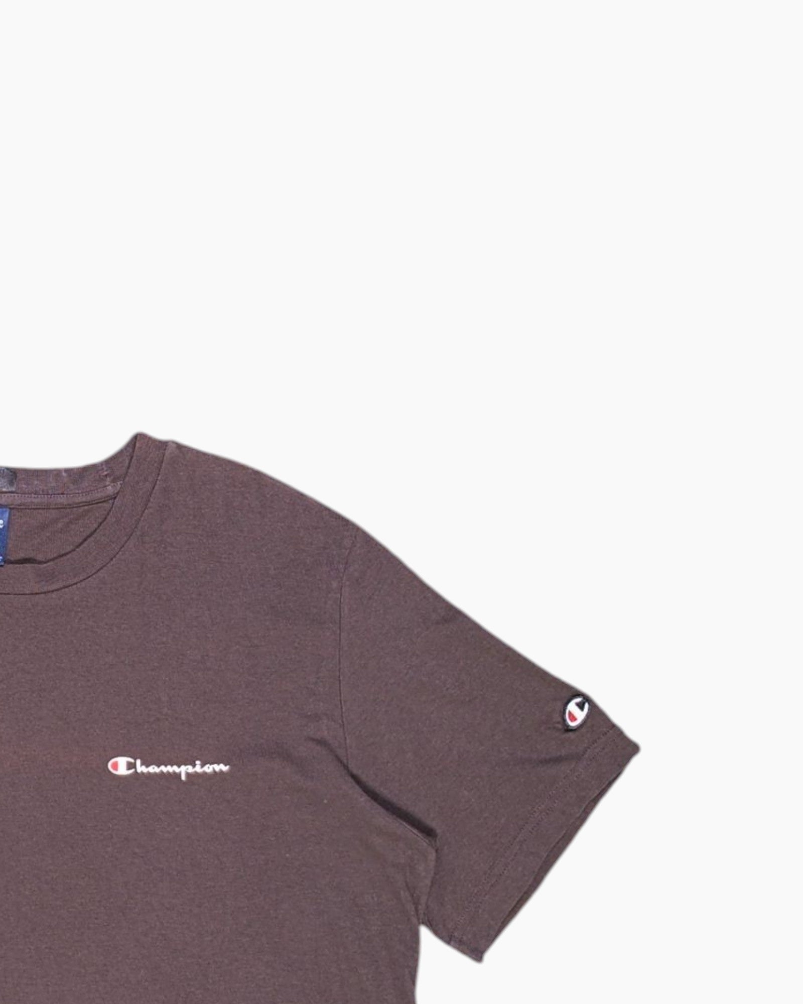 Front-detail-2 Pre-owned Champion Graphic T-Shirt – Brown Embroidered Logo
