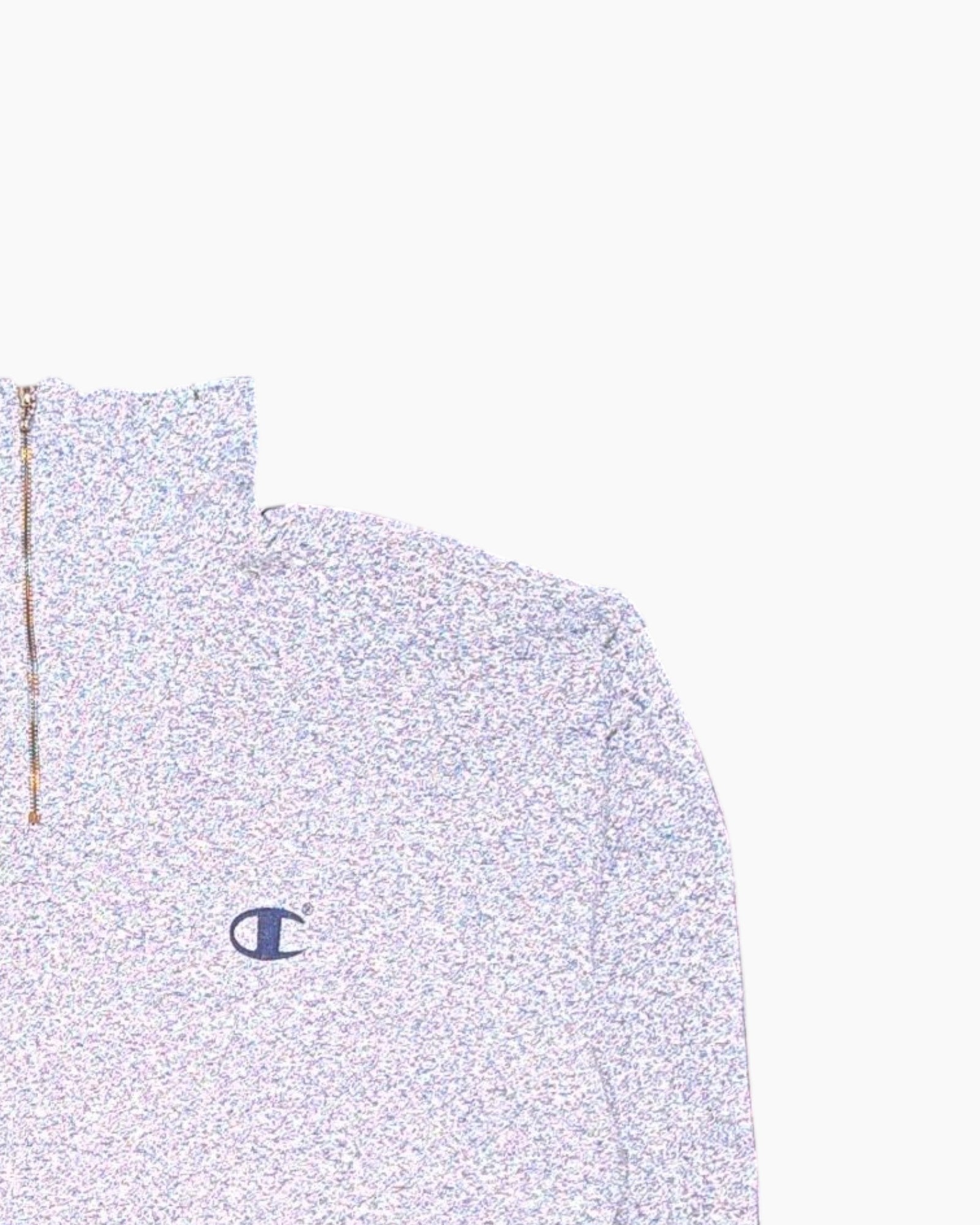 Front-detail-2 Vintage 90s/2000s Champion Pullover Sweatshirt – Gray striped logo tape