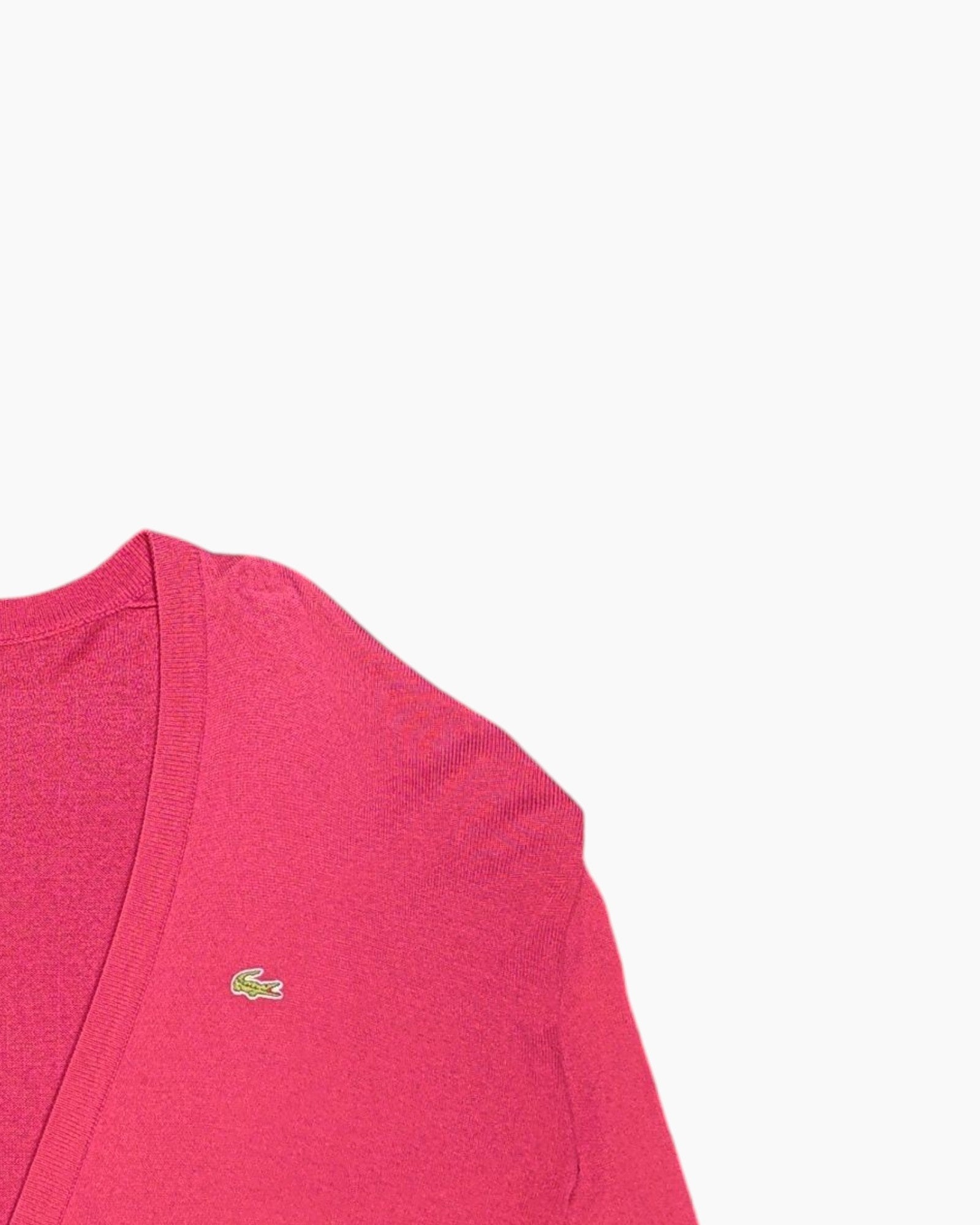 Front-detail-2 Vintage 80s Chemise Lacoste Cardigan – Pink Cropped V-neck