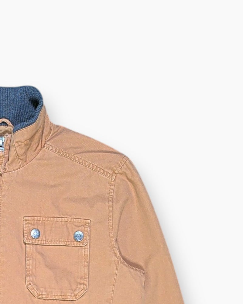 Front-detail-2 Pre-owned Clockhouse Bomber Jacket – Brown Ribbed Trim