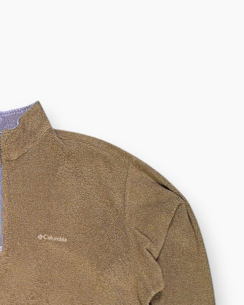 Front-detail-2 Vintage Y2K Columbia Sportswear Company Pullover Fleece (1/4 Zip) – Brown Heathered