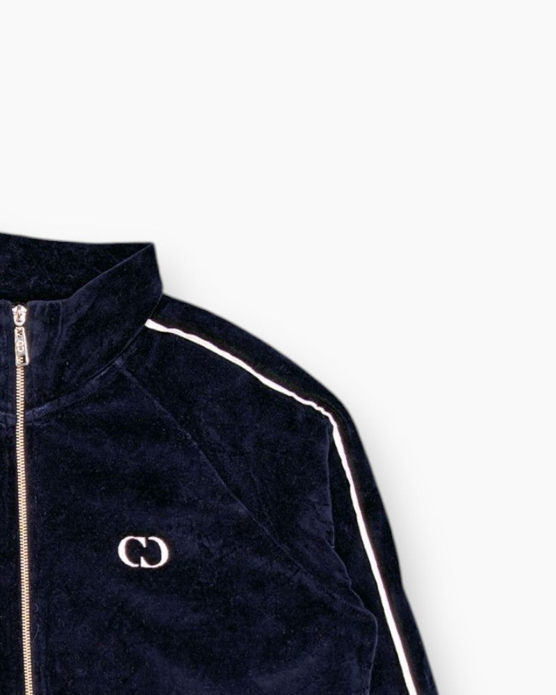 Front-detail-2 Pre-owned CRIMINAL DAMAGE Track Jacket – Navy with Contrast Piping