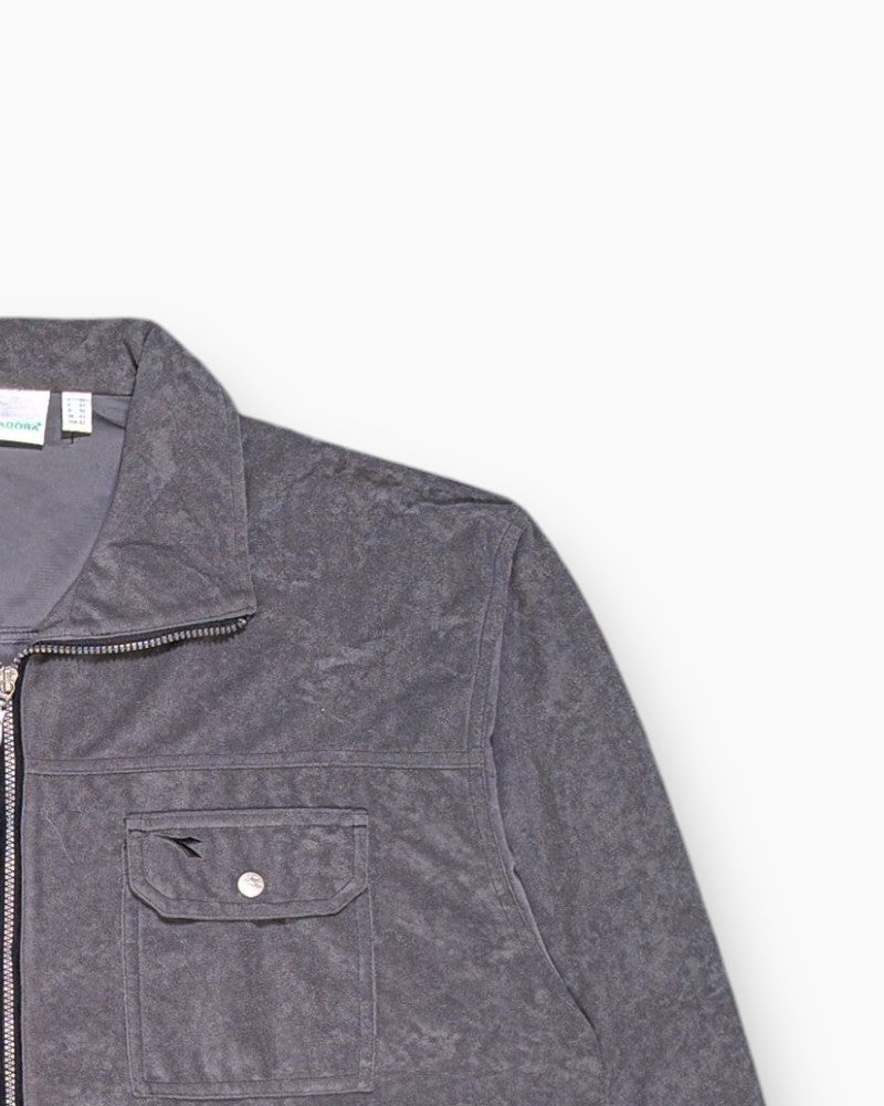 Front-detail-2 Vintage 90s/2000s DIADORA Hooded Zip Jacket – Gray Microfiber