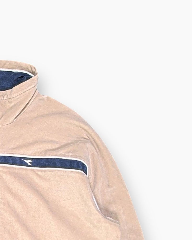 Front-detail-2 Vintage Y2K DIADORA Track Jacket – Beige Contrasting Stripe