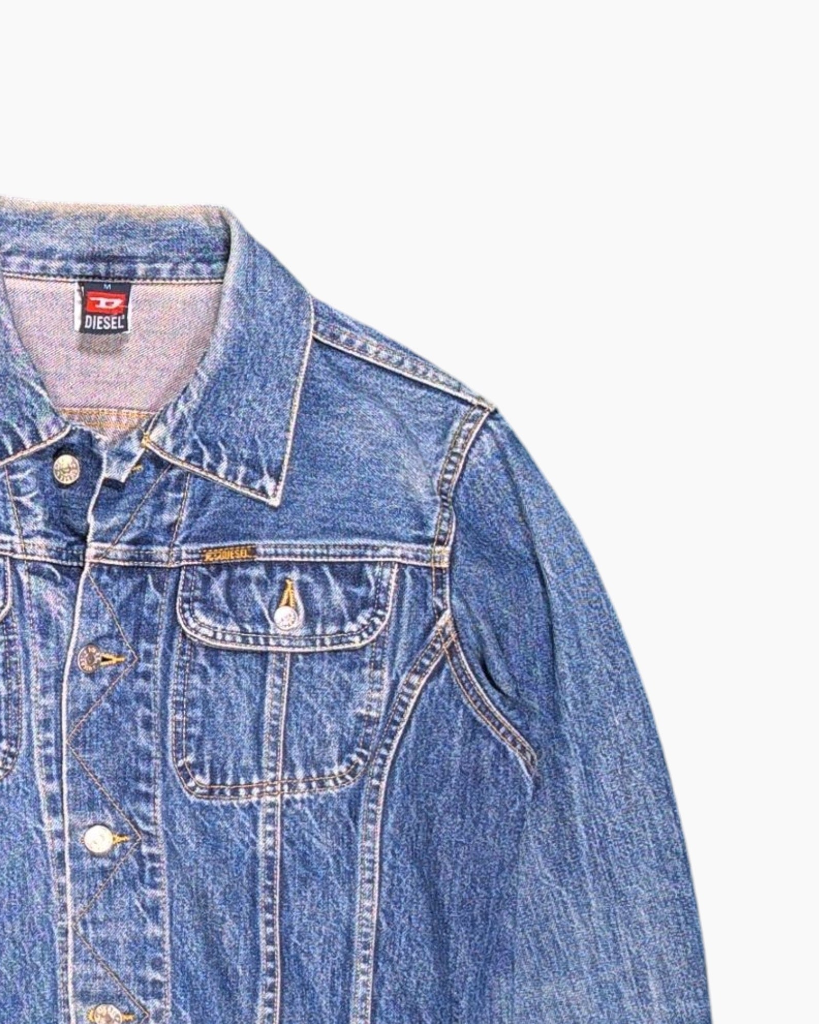 Front-detail-2 Vintage 80s/90s DIESEL Denim Jacket – Blue Stonewash Trucker