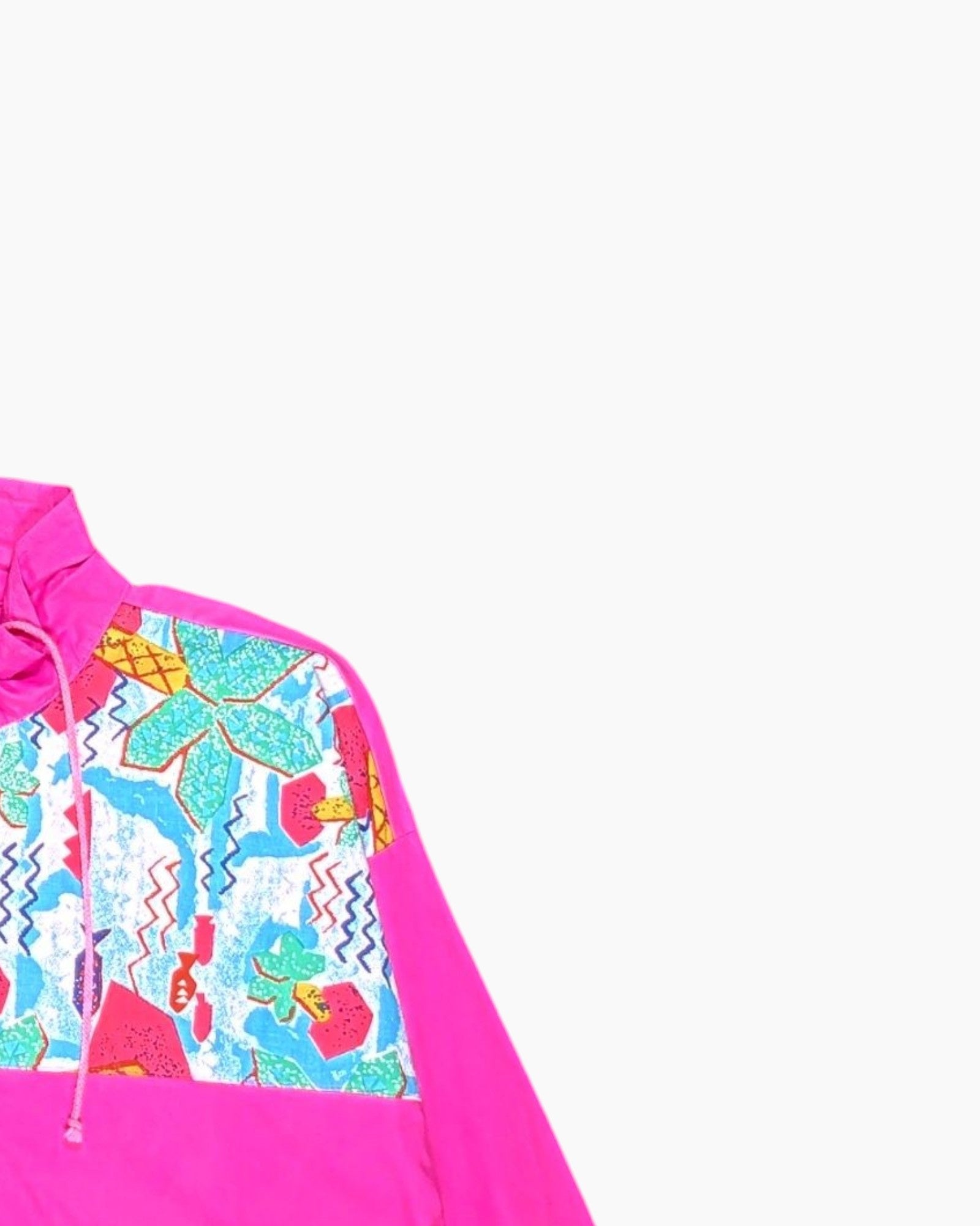 Front-detail-2 Vintage 80s/90s DINLAUCH Hooded Zip-Up Jacket – Neon Pink Geometric Print