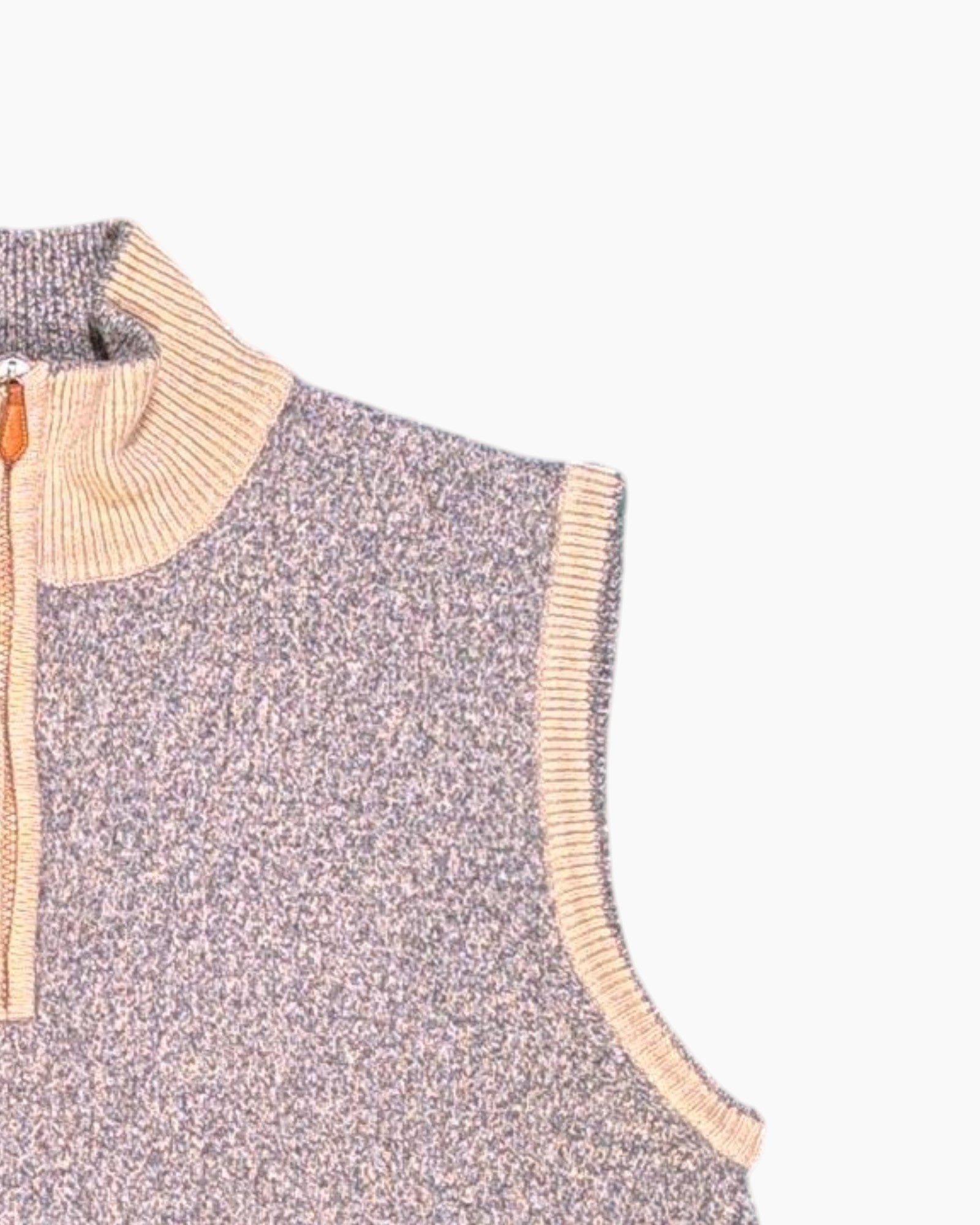 Front-detail-2 Vintage Y2K EREDI PISANO Sleeveless Knit Vest – Gray Melange Half-Zip