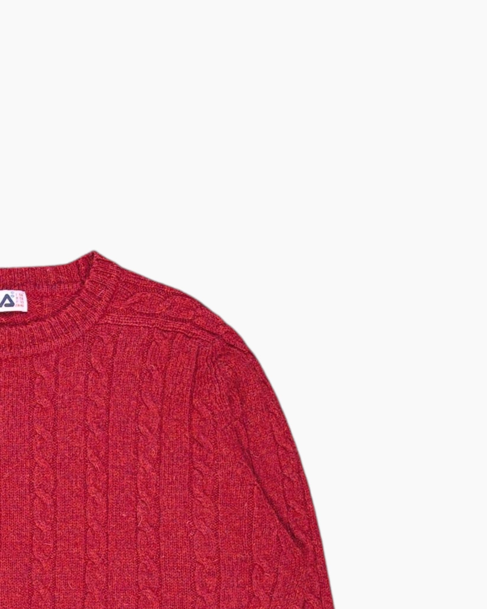 Front-detail-2 Vintage 80s/90s FILA Pullover Sweater – Red Cable Knit