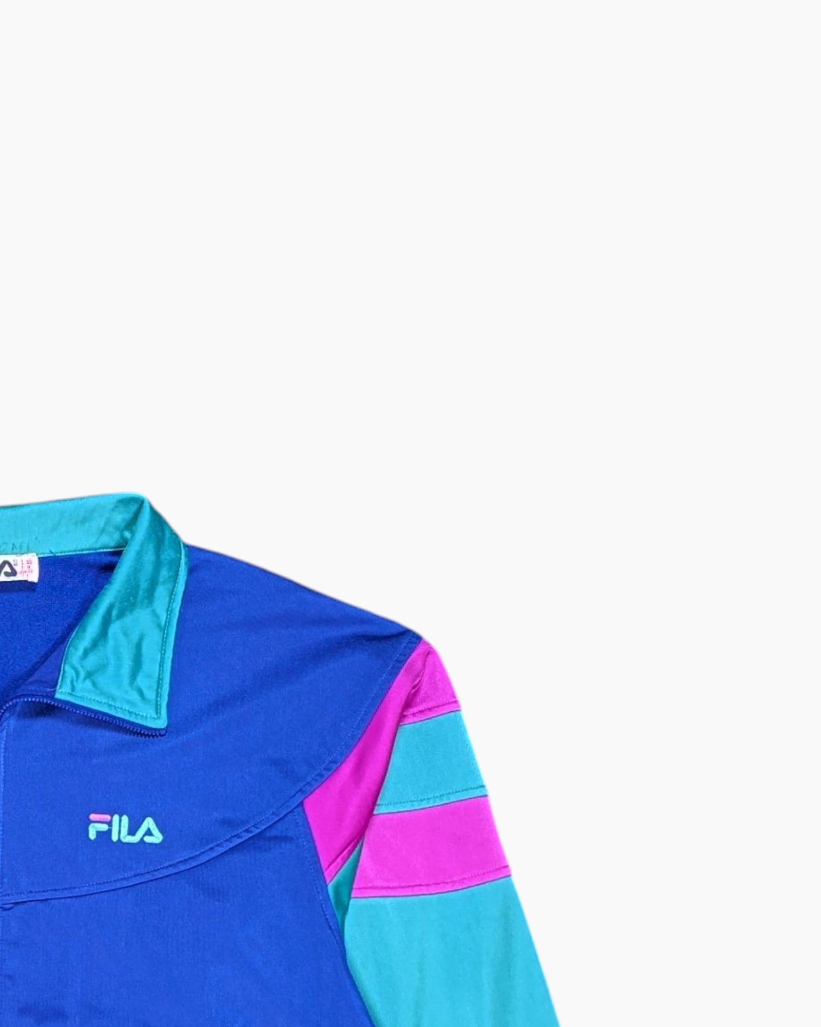 Front-detail-2 Vintage 80s/90s FILA Track Jacket – Blue Colorblock (Preloved)