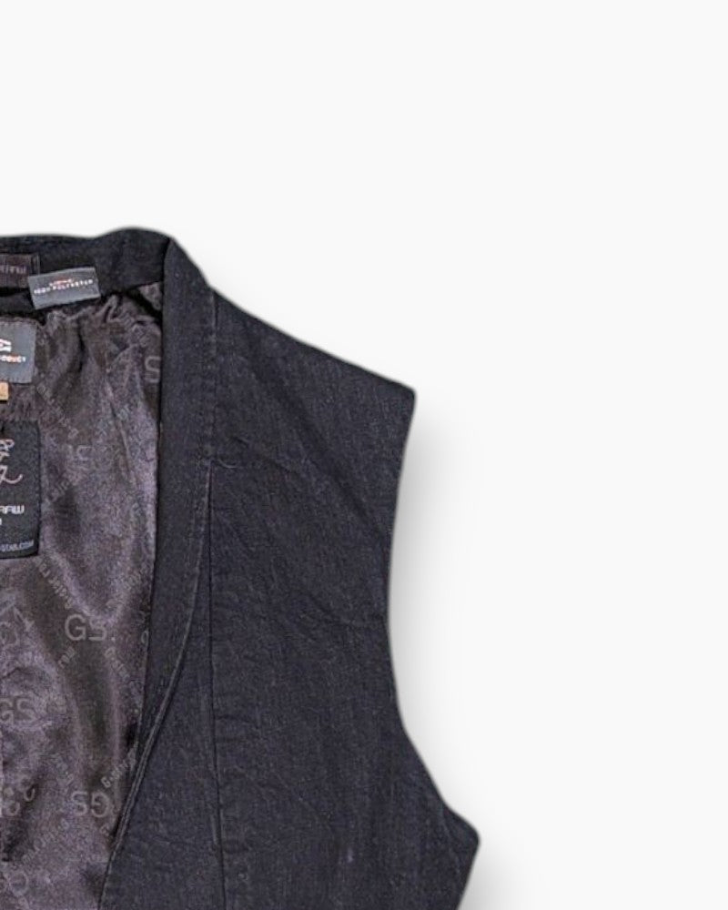 Front-detail-2 Pre-owned G-STAR RAW Vest – Black Tailored Waistcoat
