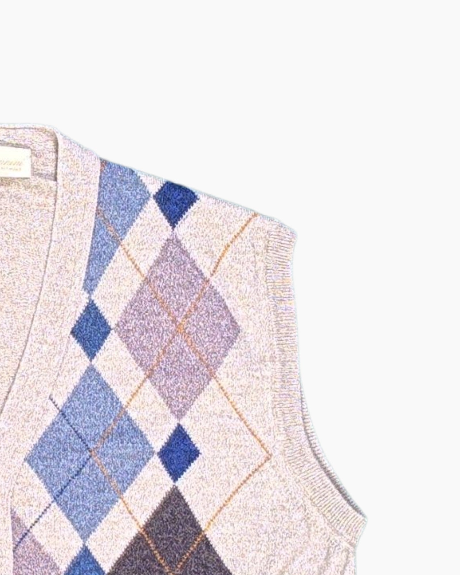 Front-detail-2 Vintage 80s/90s Giovannini Button-up Sweater Vest – Beige Argyle